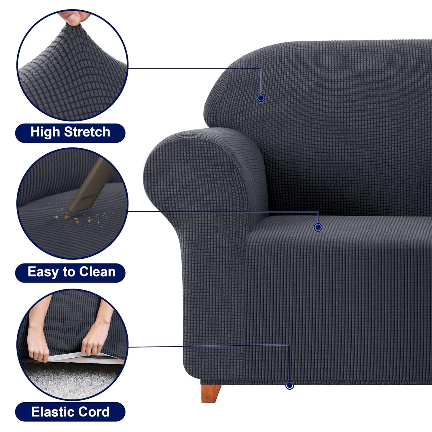 Subrtex Stretch 2-Piece Textured Plaid Sofa Slipcover, Gray