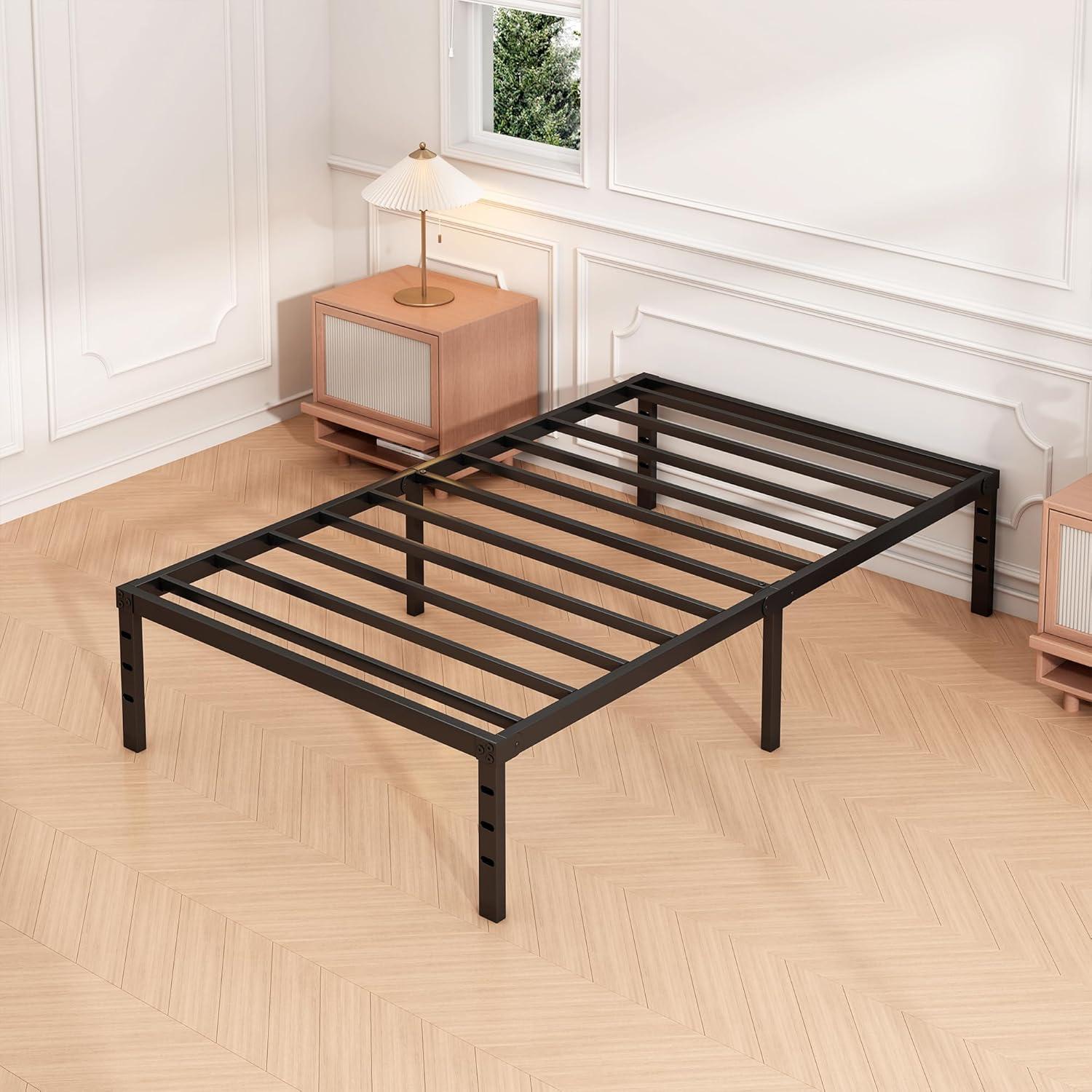 Mavesmog 14 inches Twin Size Bed Frames, Metal Twin Size Modern Mattress Platform Metal Bed Frame