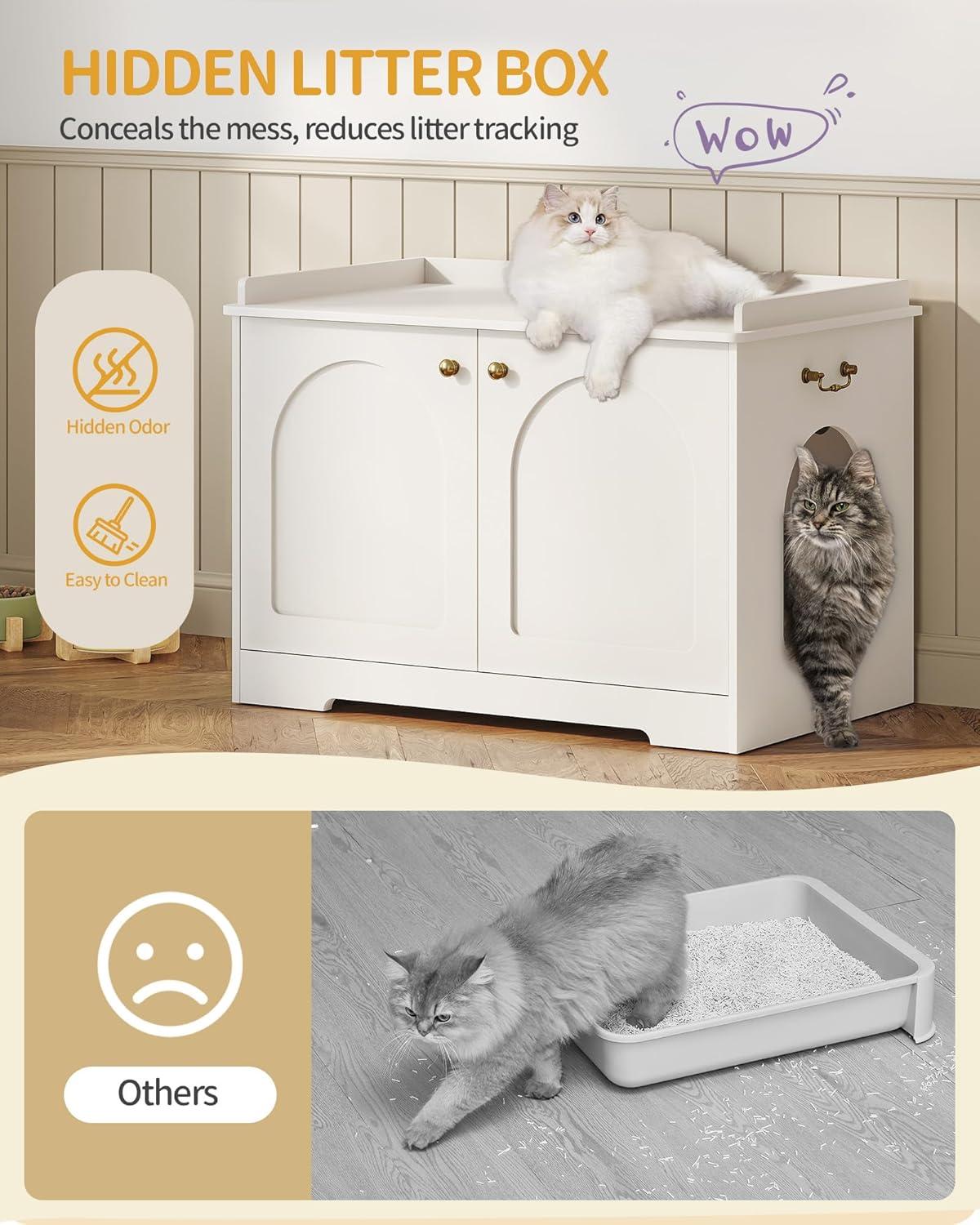 Tucker Murphy Pet™ Bohy Cat Litter Box Enclosure with Handles, Hidden Litter Box Furniture with Removable Partition, Wooden Pet House Side End Table, for Living Room, Bedroom