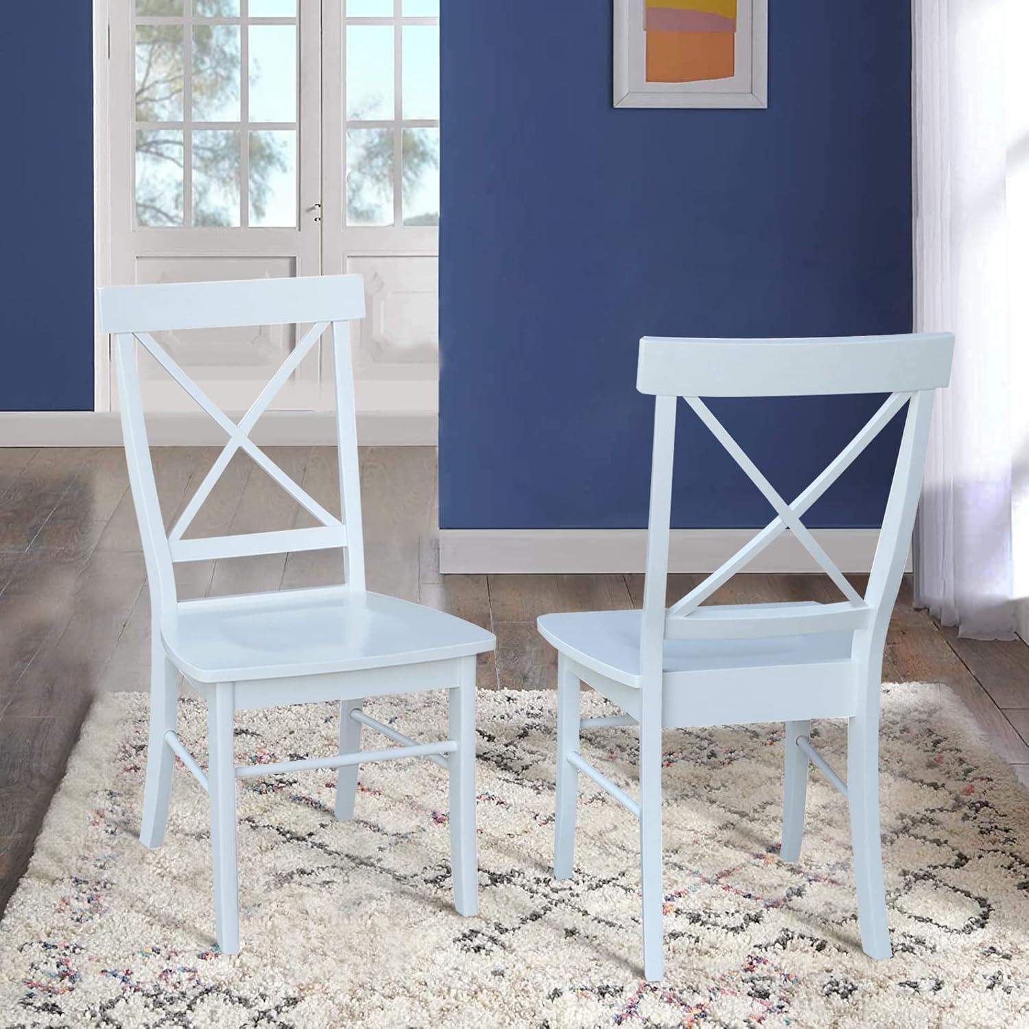 White High Cross Back Solid Wood Side Chair