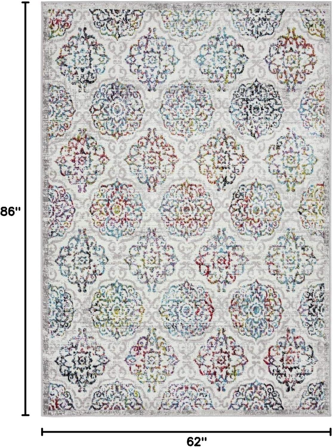 Home Dynamix Boho Andorra Transitional Damask Area Rug Ivory/Blue/Black, 5'2"x7'2"