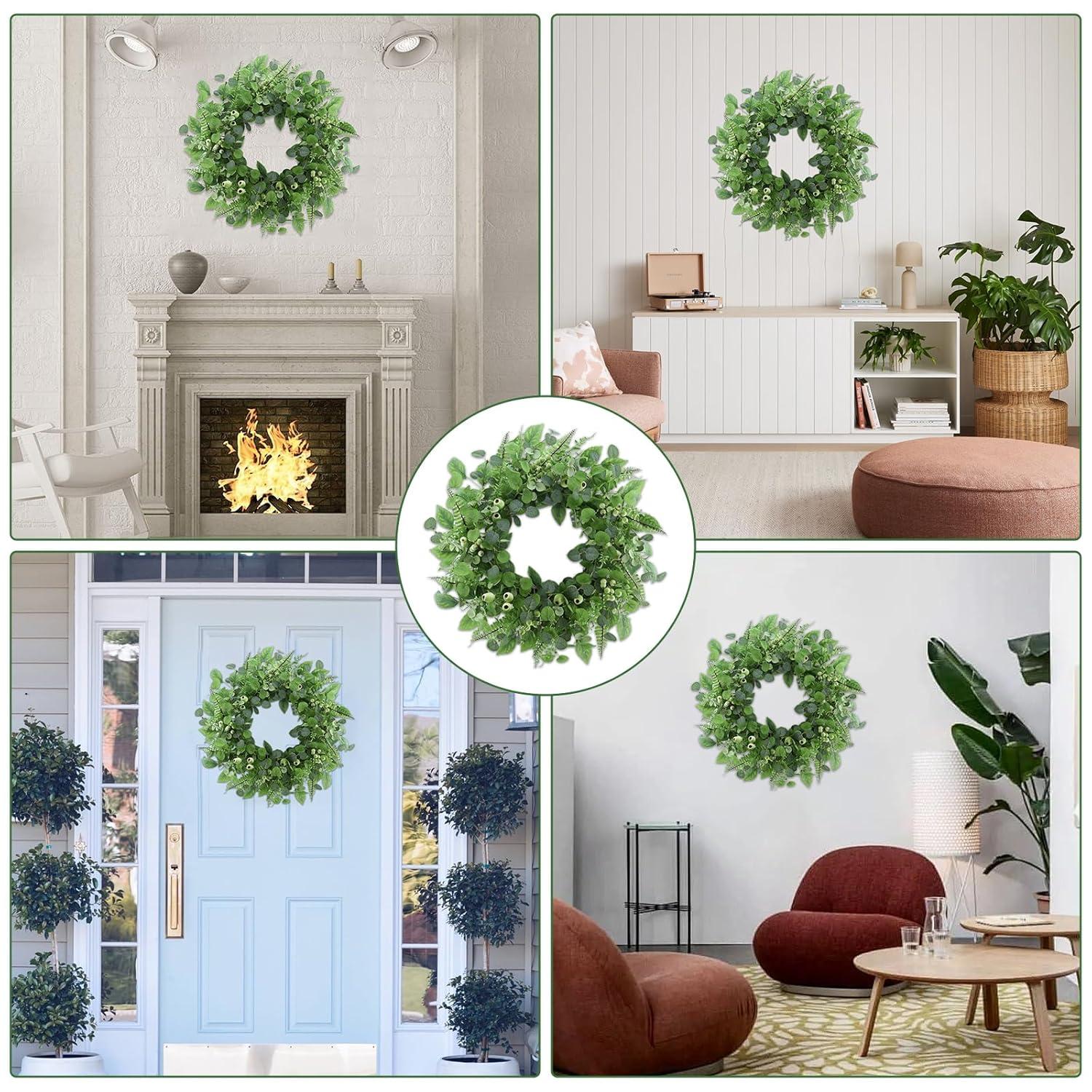 The Holiday Aisle® 22" Artificial Spring Summer Farmhouse Eucalyptus Berry Front Door Wreath