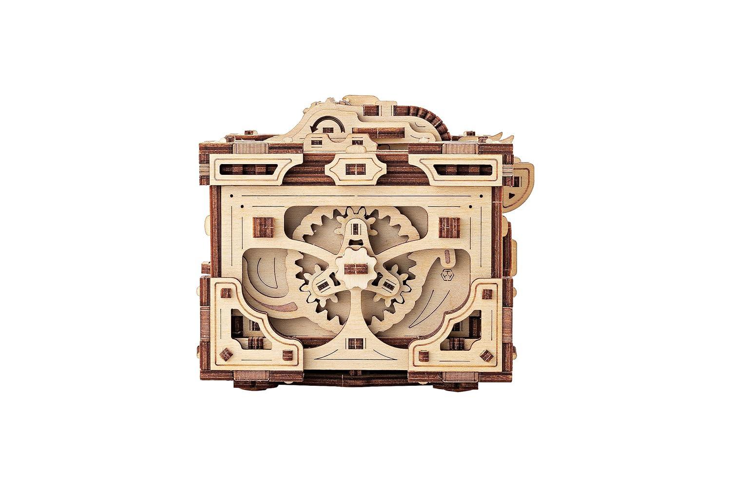Wood Trick Enigma Chest Lock Puzzle Box Wooden 3D Puzzles for Adults and Kids to Build - Engineering DIY Project Mechanical Model Kits for Adults Wooden Models