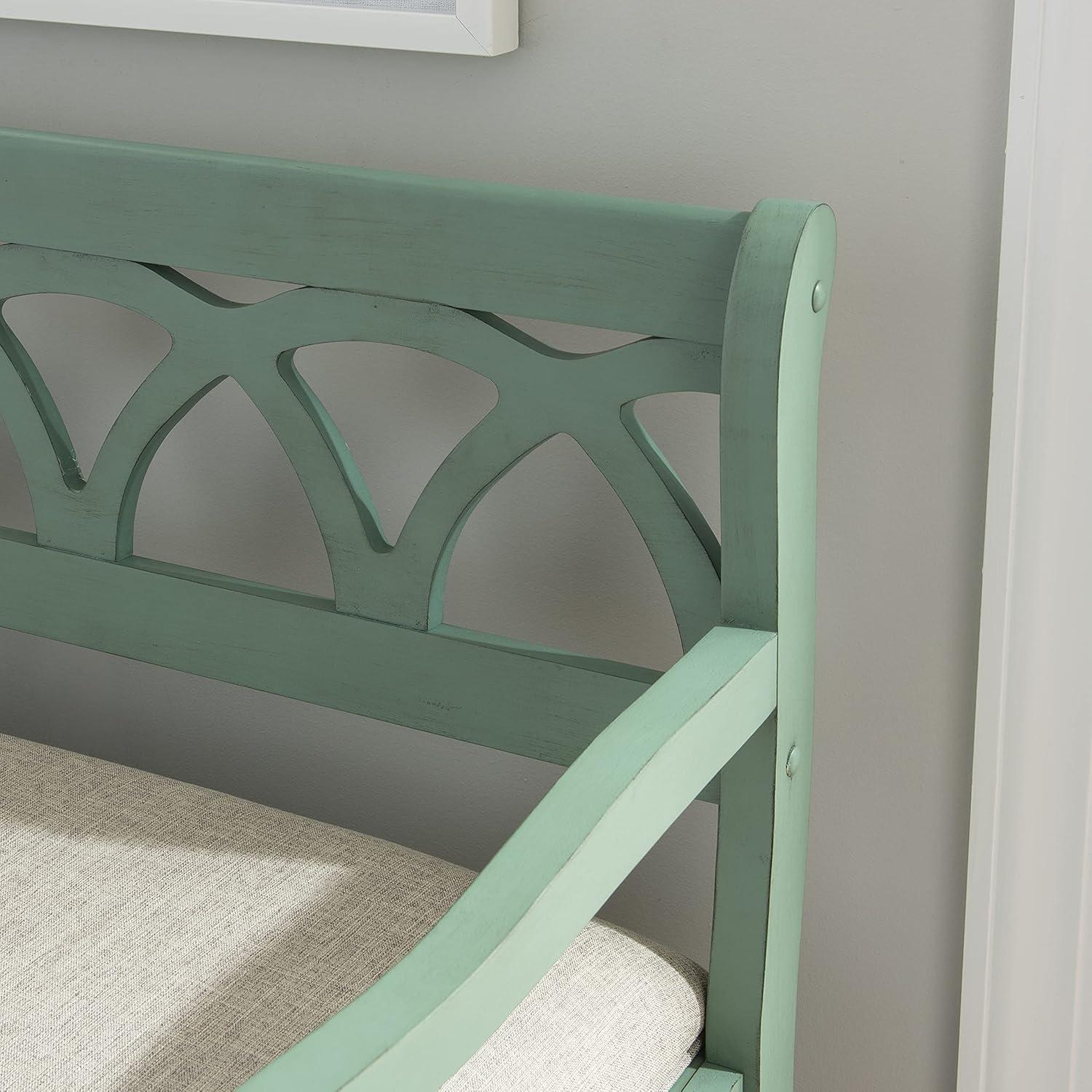 Powell Elliana Storage Bench, Teal Finish with Beige Fabric