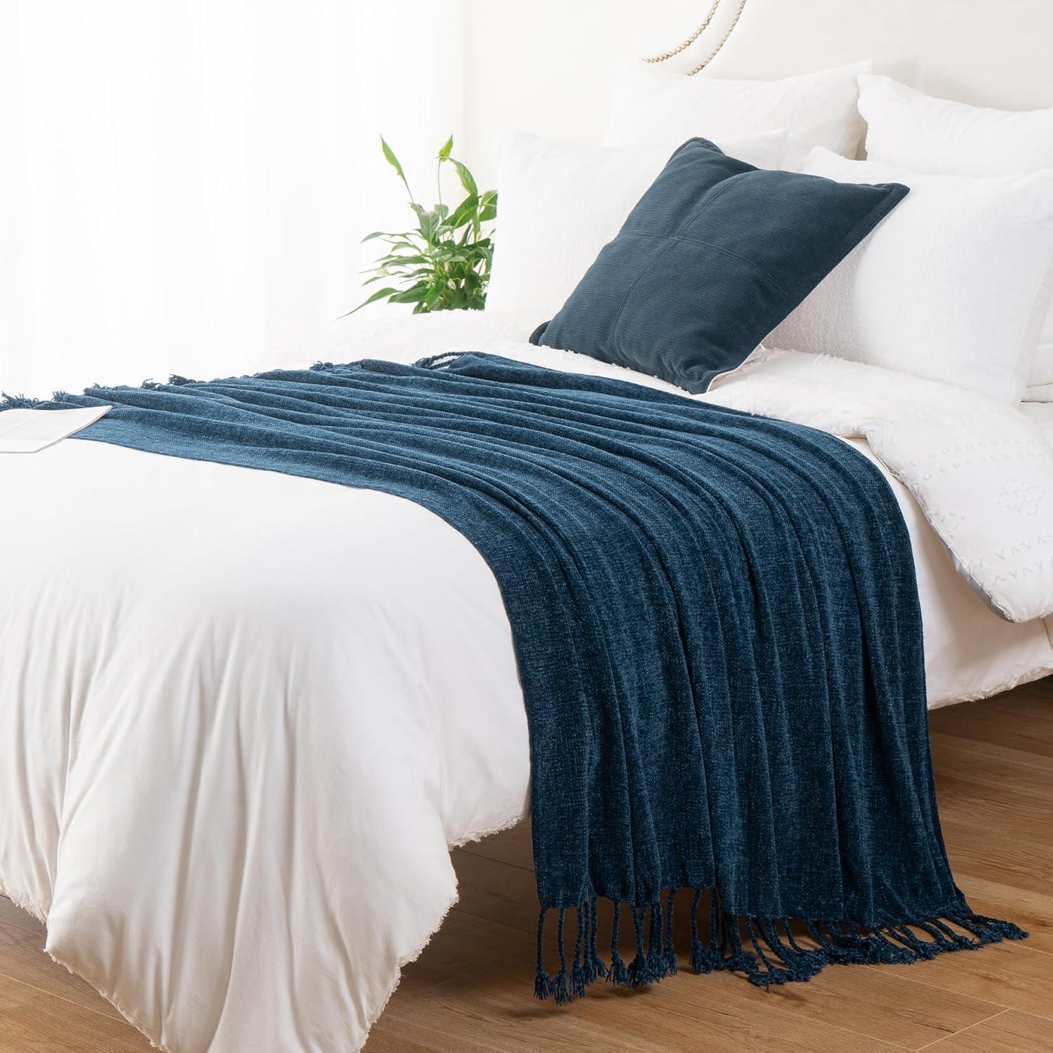 Battilo Home Throw Blanket for Couch, Textured Soft Throw Blankets, Decorative Knitted Blanket for Home Living Room Decor, 50"x60"