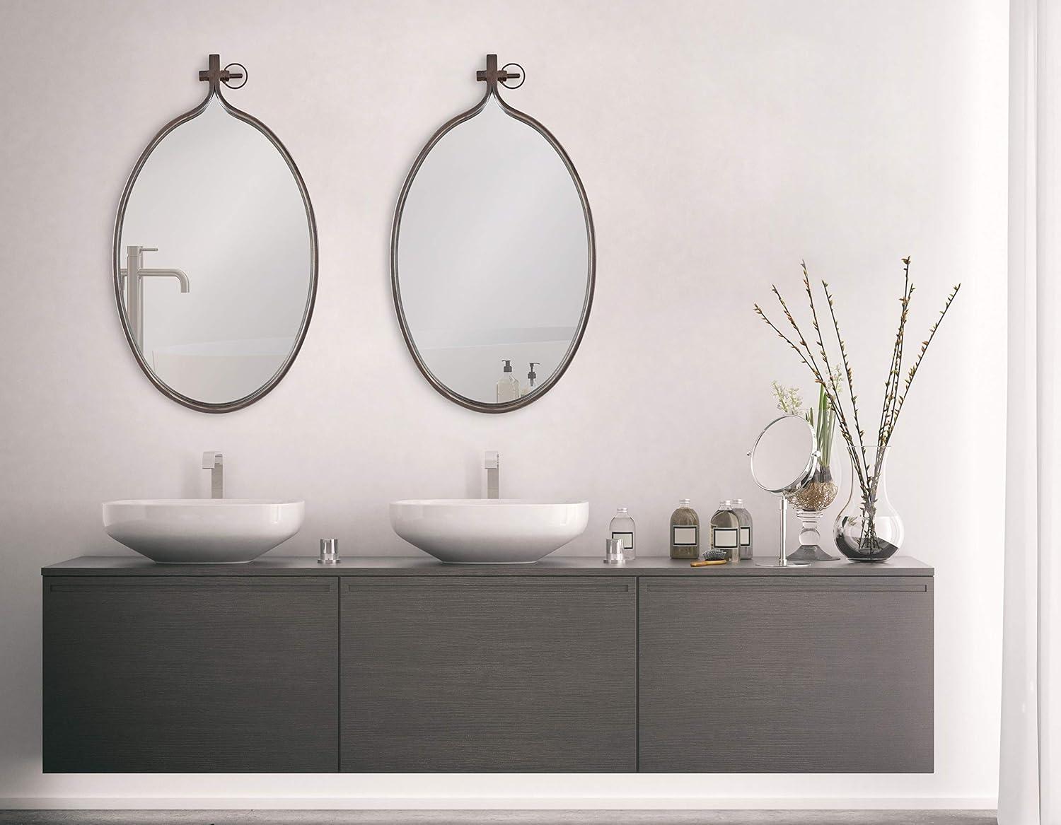 Kate and Laurel Yitro Rustic Oval Metal Framed Wall Mirror, 20 x 34, Rustic Metal, Chic Industrial Accent Mirror for Wall