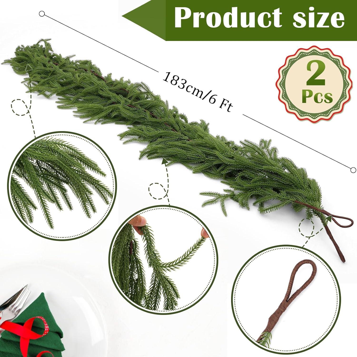 Seasonal Offers 2 Pcs Artificial Norfolk Pine Garlands, Real Touch Winter Pine Garland, Green Artificial Greenery Garland for Table, Mantle, Wall, Indoor, Outdoor Christmas Decorations (2, 6 FT)