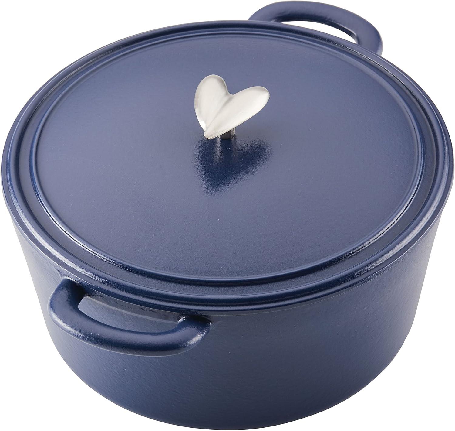 Ayesha Curry Enameled Cast Iron Dutch Oven with Lid, 6 Quart, Anchor Blue