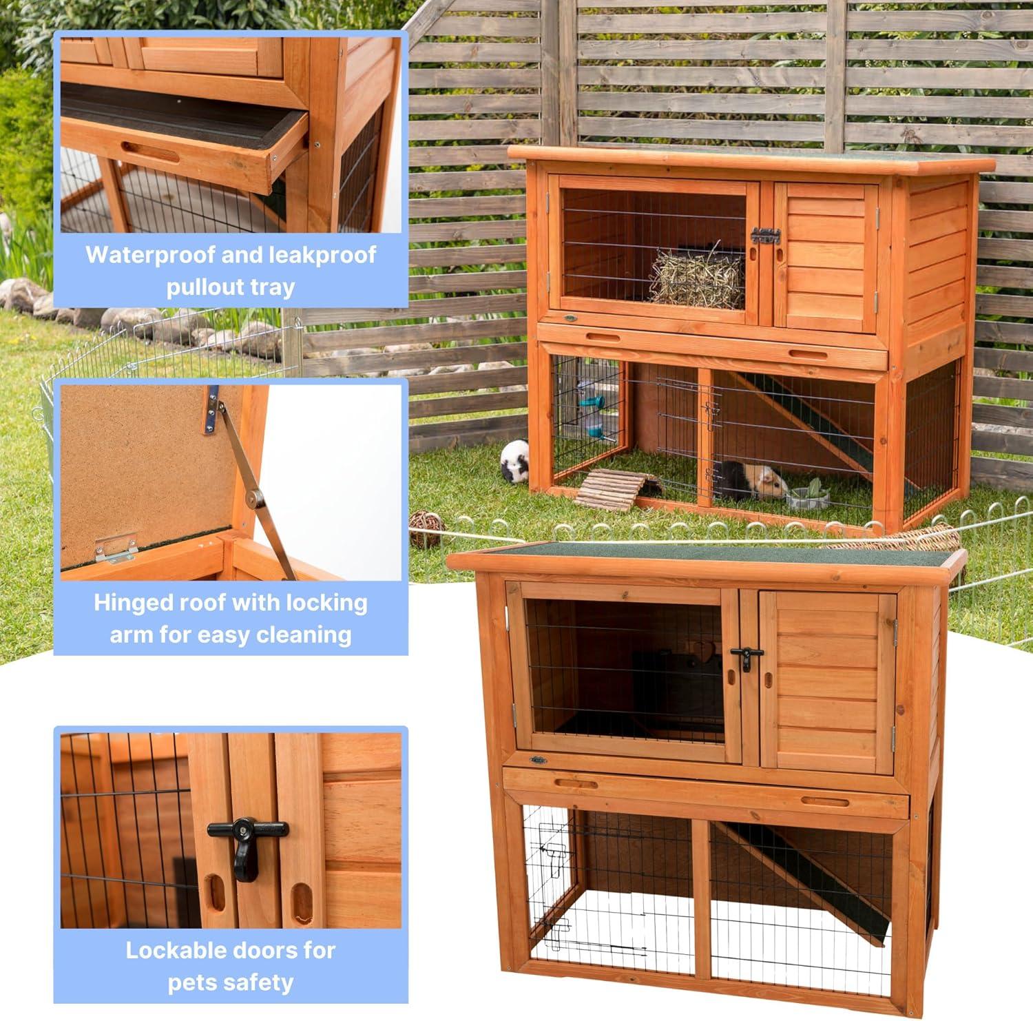 TRIXIE TRIXIE 2-Story Cabin Rabbit Hutch with Run, Ramp, Attic Storage, for Rabbits or Guinea Pigs