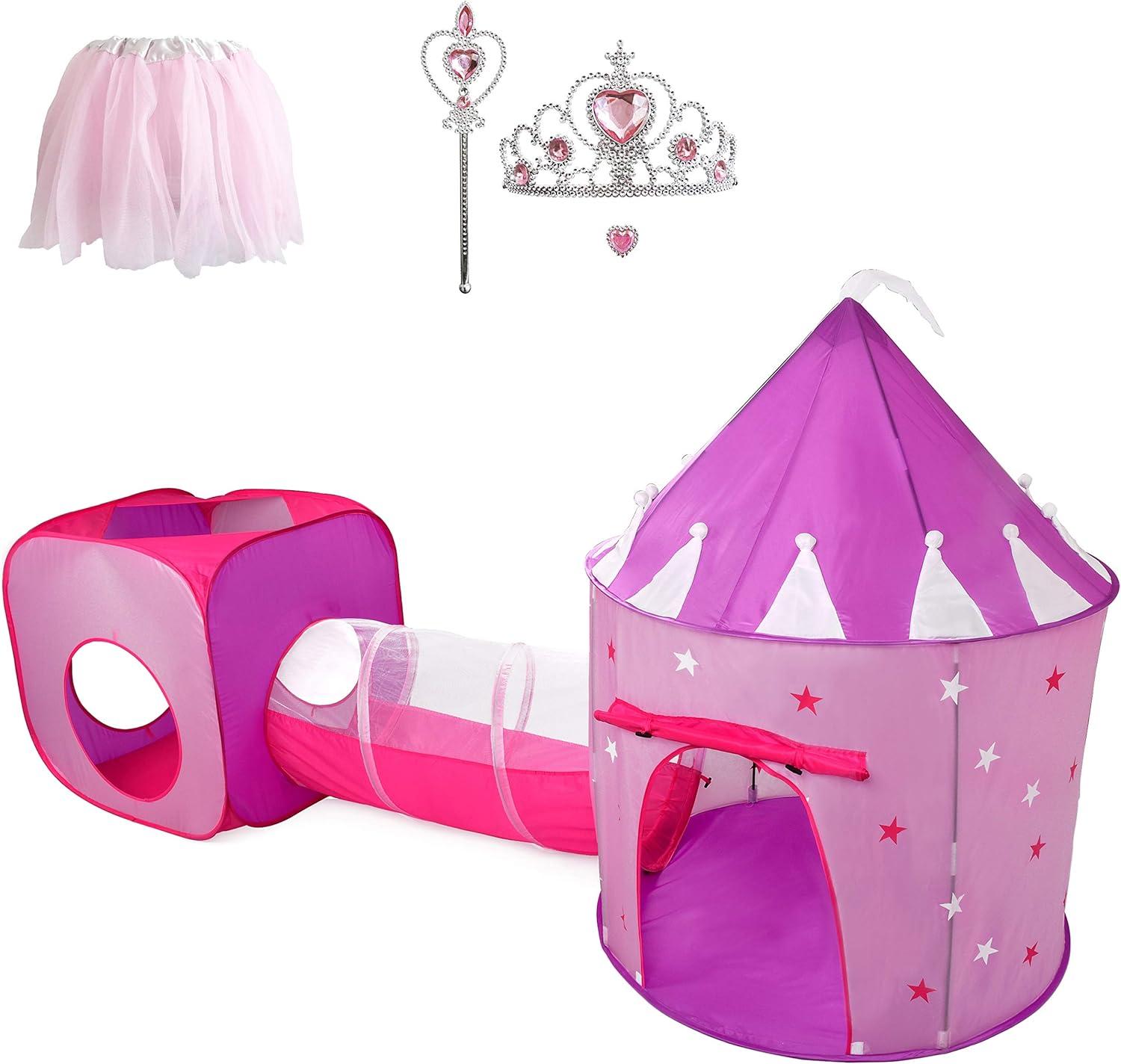 Princess Castle Play Tent Set with Tunnel and Dress Up Costume