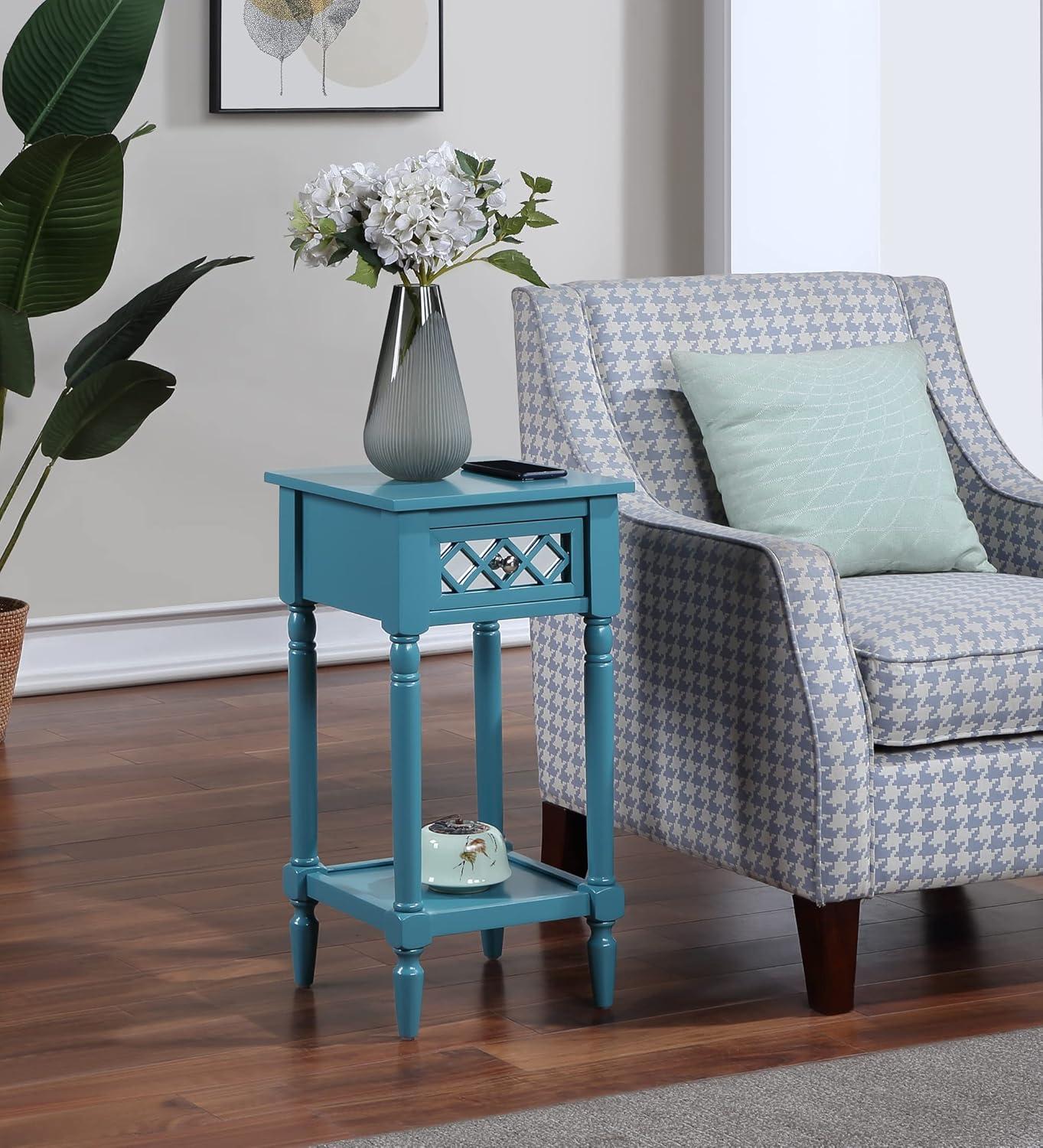 Convenience Concepts French Country Khloe Deluxe 1 Drawer Accent Table with Shelf, Blue