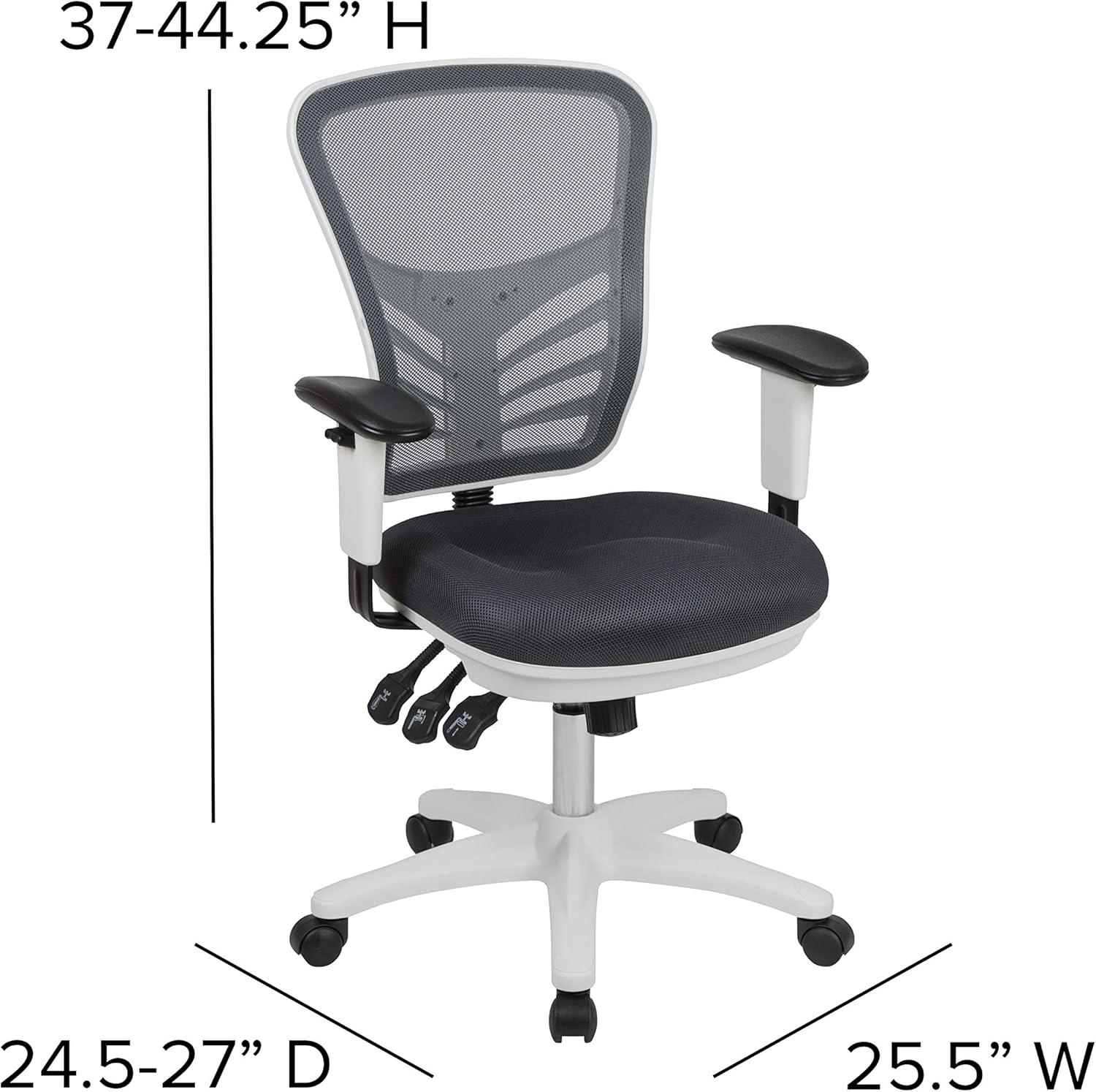 Flash Furniture Mid-Back Dark Gray Mesh Multifunction Executive Swivel Ergonomic Office Chair with Adjustable Arms and White Frame