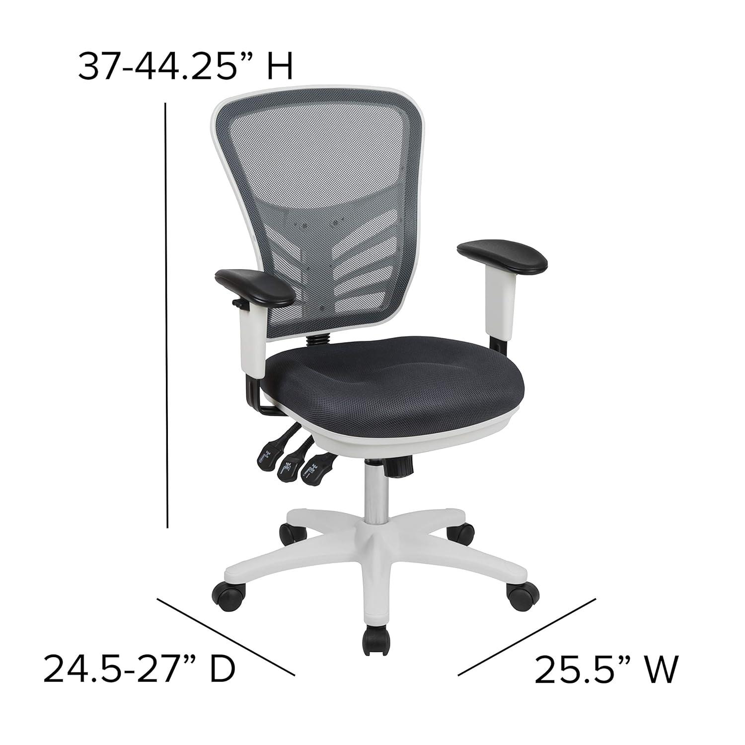 Flash Furniture Mid-Back Dark Gray Mesh Multifunction Executive Swivel Ergonomic Office Chair with Adjustable Arms and White Frame
