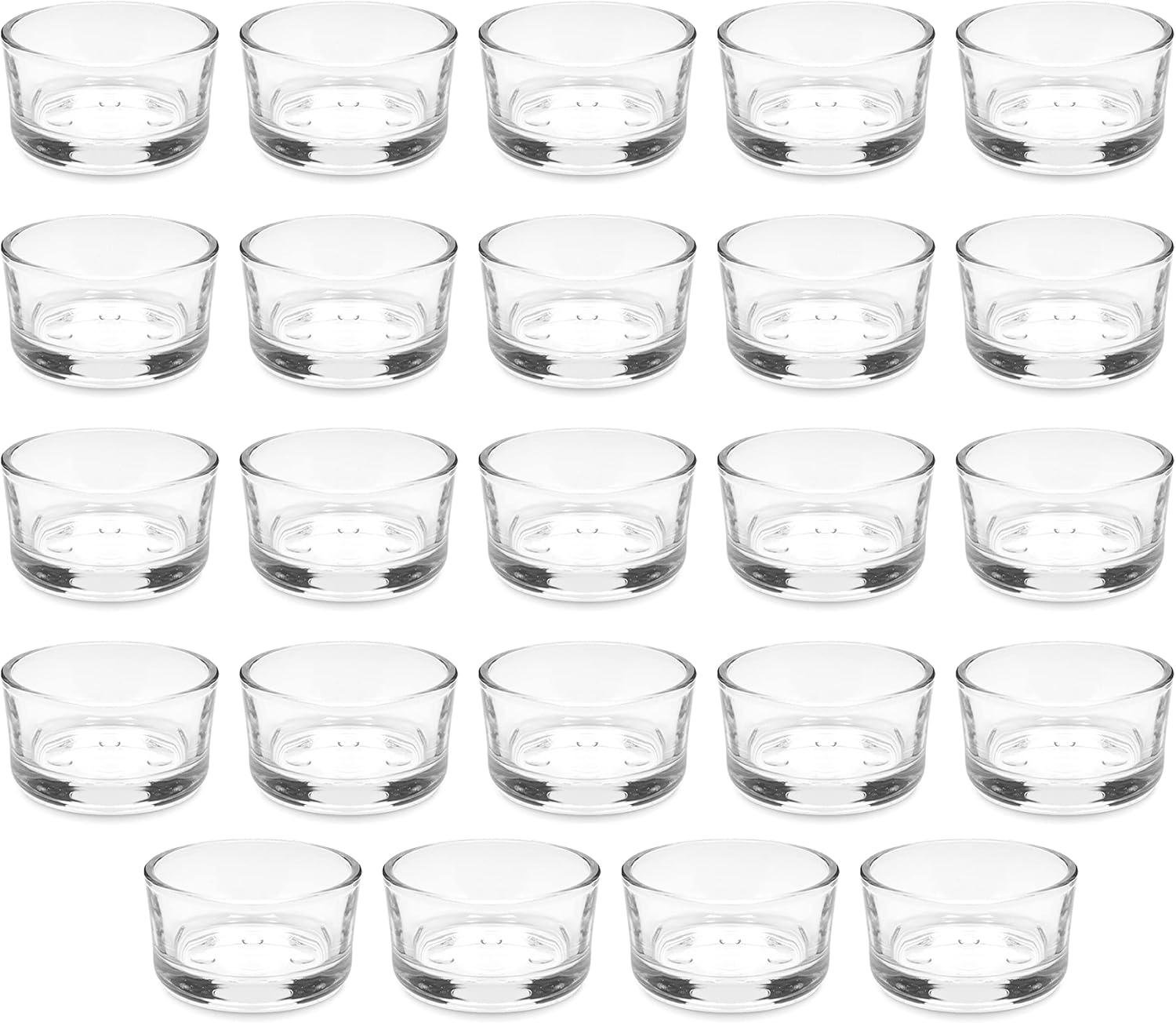 Juvale 24 Pack Clear Glass Short Tealight Candle Holders for Table Centerpieces, Wedding Receptions, Party Decorations, Restaurant Tables, 1 x 2 In