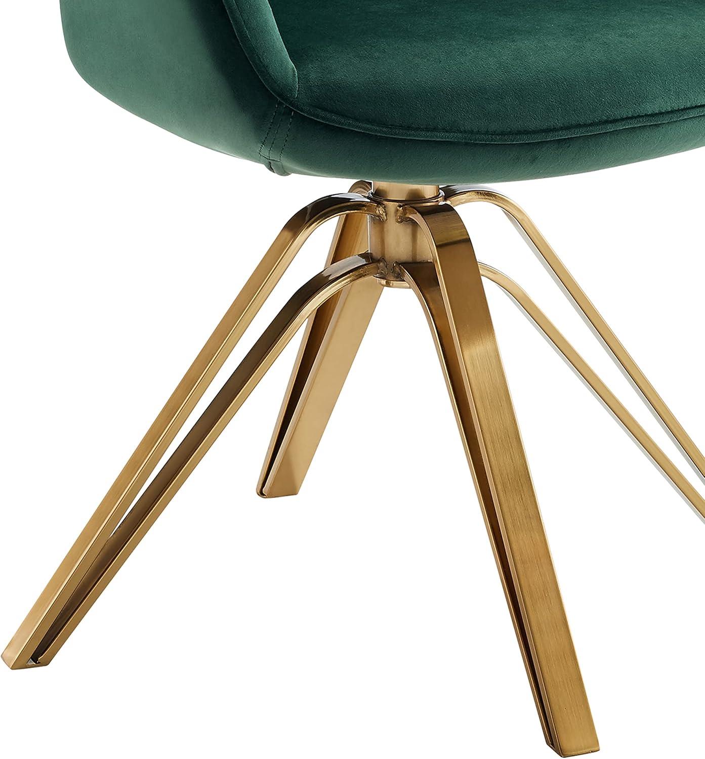 23 in. Green Velvet & Gold Swivel Arm Chair