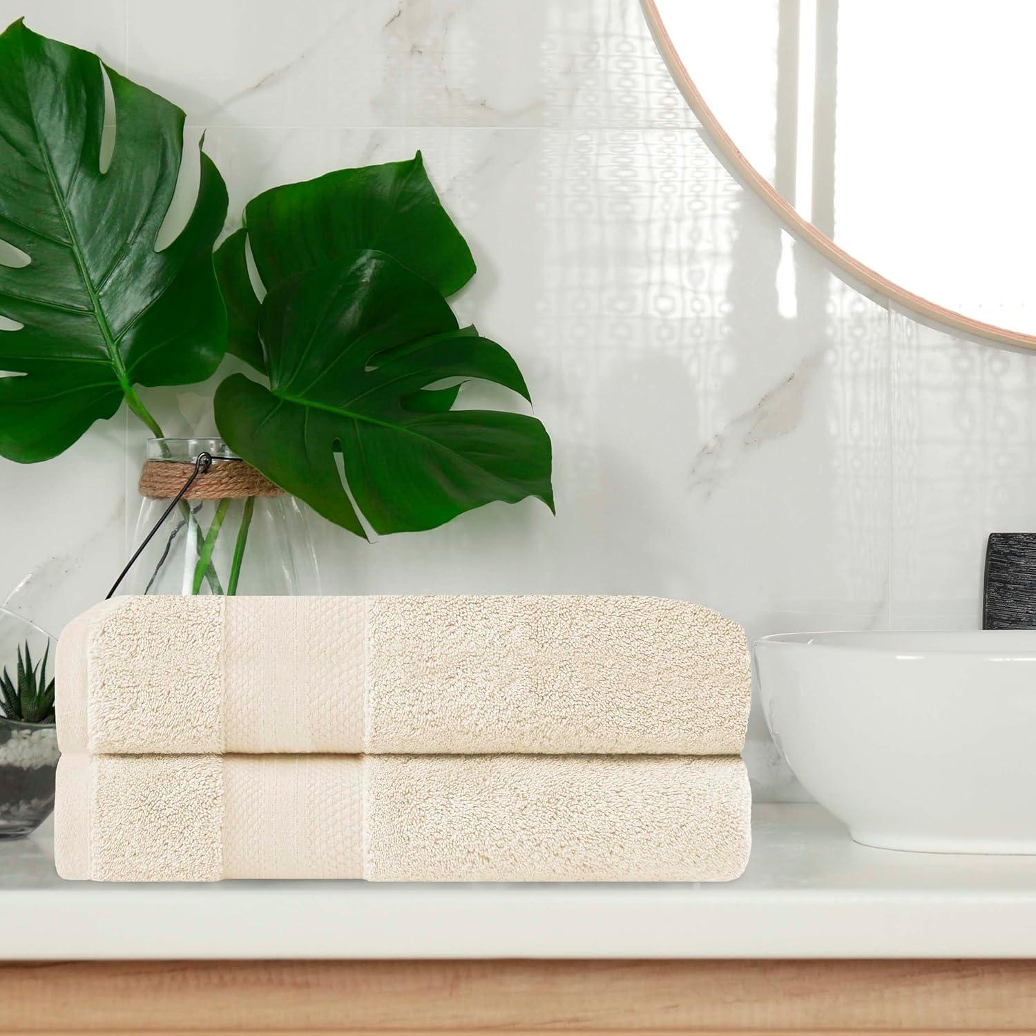 Superior Aria Turkish Cotton Solid Heavyweight Ivory Bath Towel Set of 2