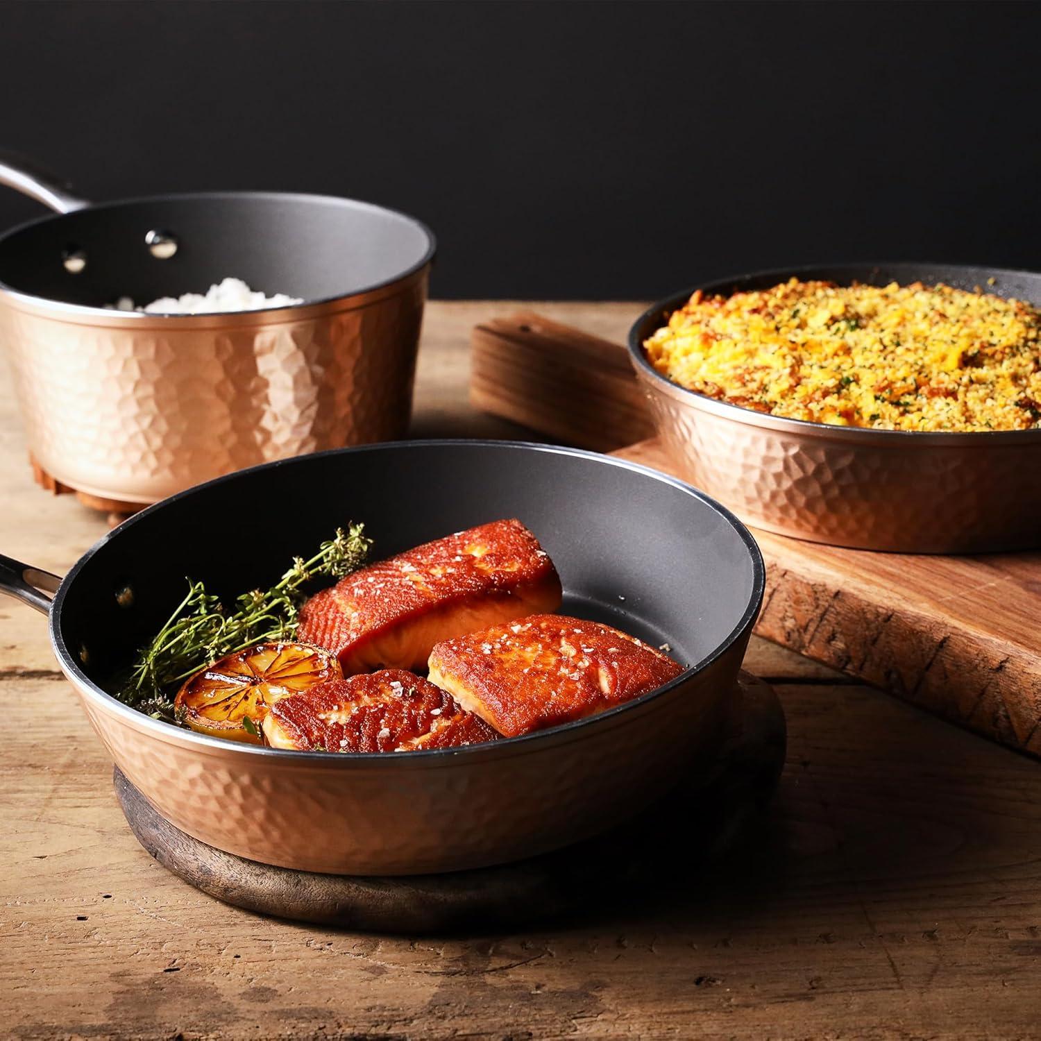 Orgreenic 10 Piece Ceramic Non-Stick Cookware Set, Hammered Rose Gold