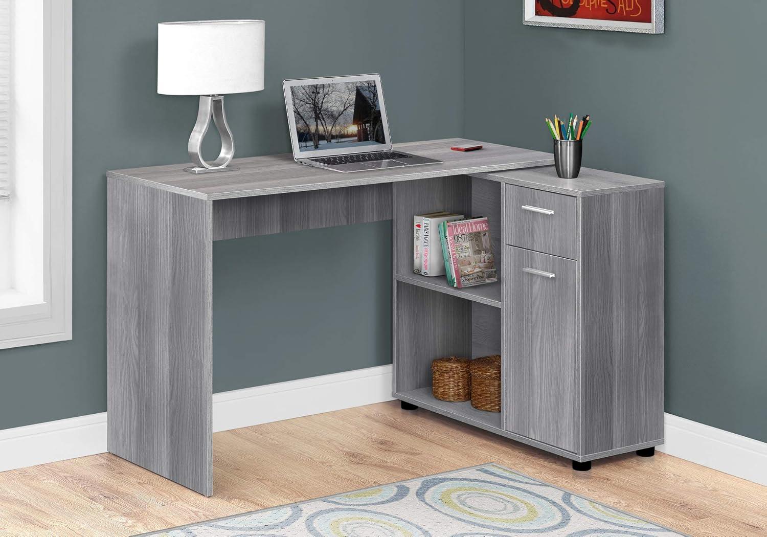 Gray L-Shaped Corner Computer Desk with Drawer and Filing Cabinet