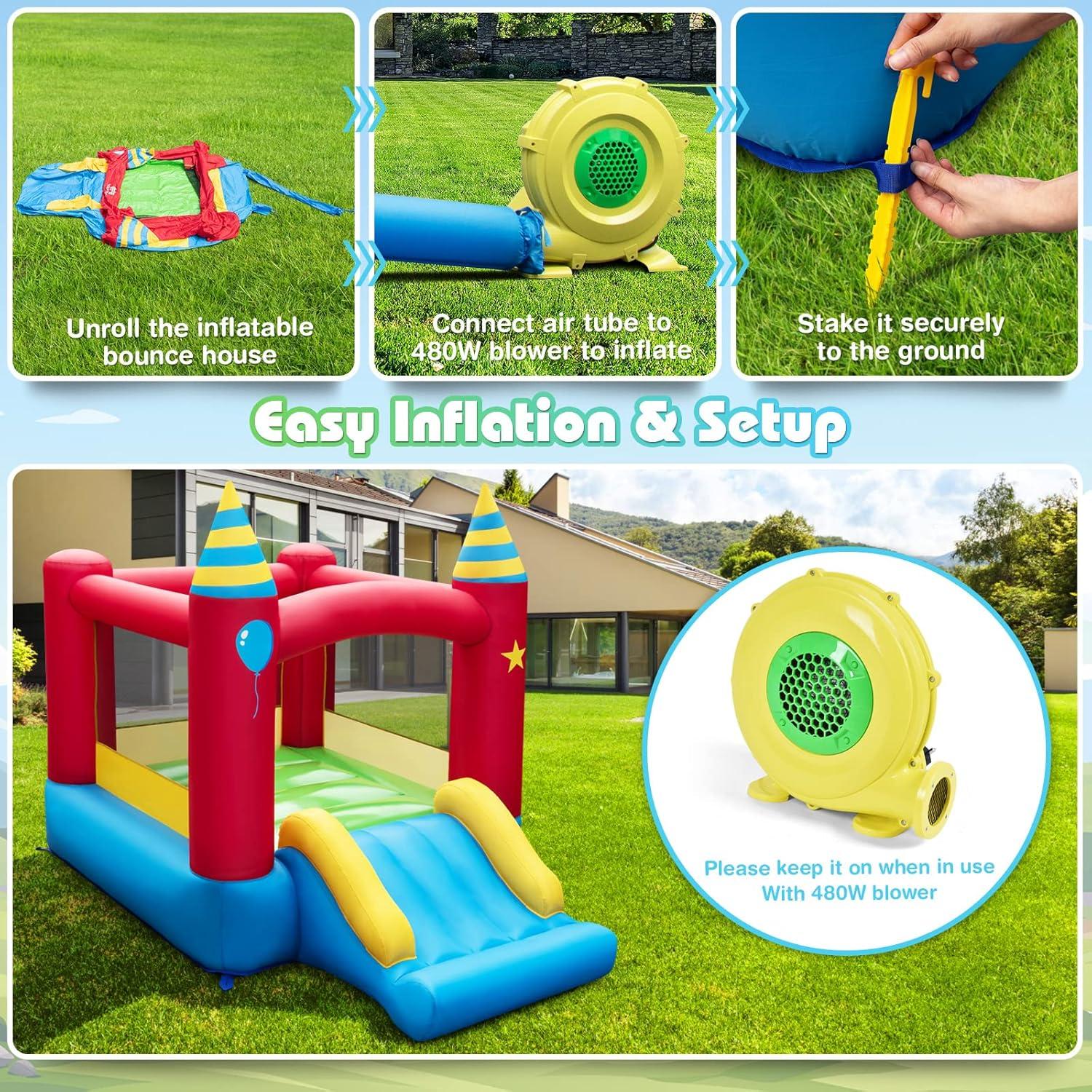 Costway Inflatable Bounce Castle Kids Jumping Bouncer Indoor Outdoor with 480W Blower