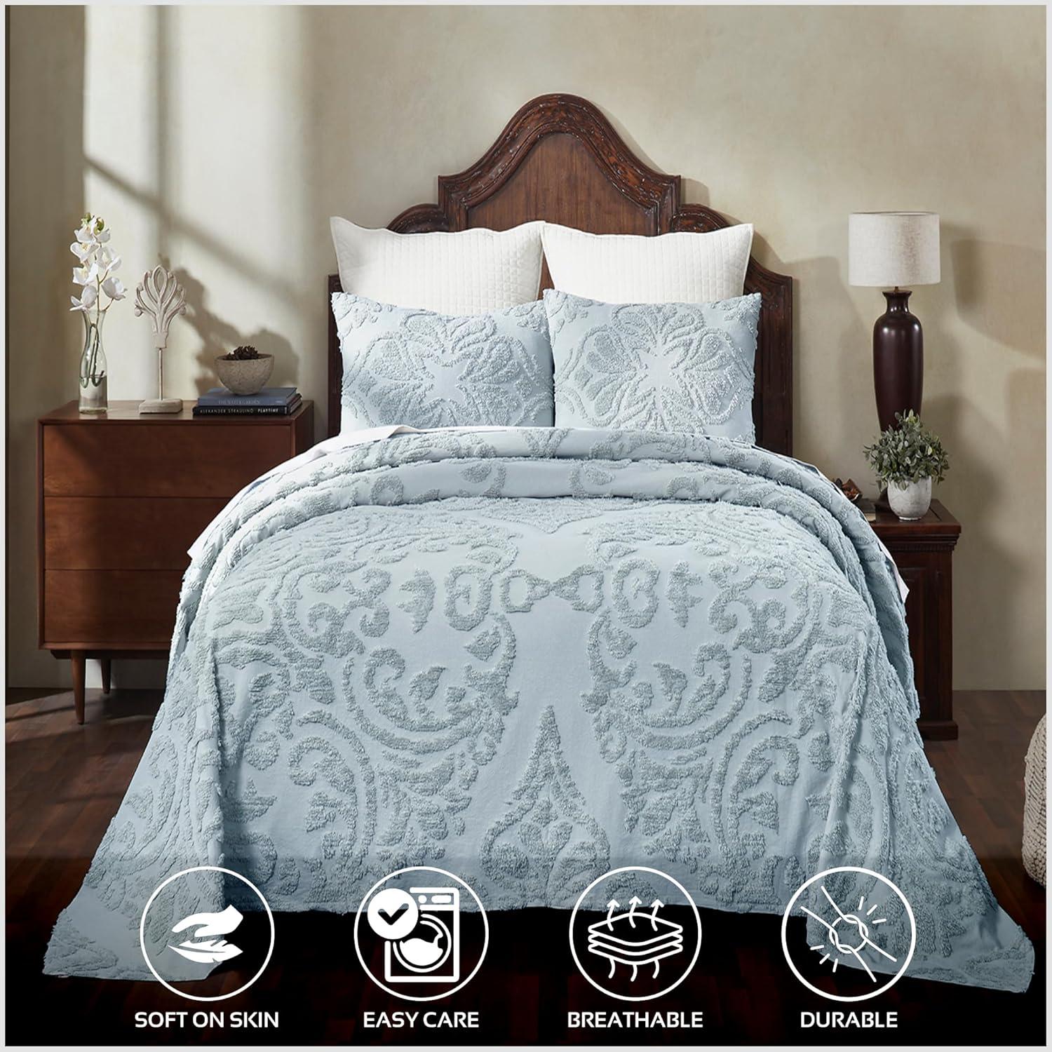Better Trends Rylee Collection Blue Cotton Tufted Bedspread Set