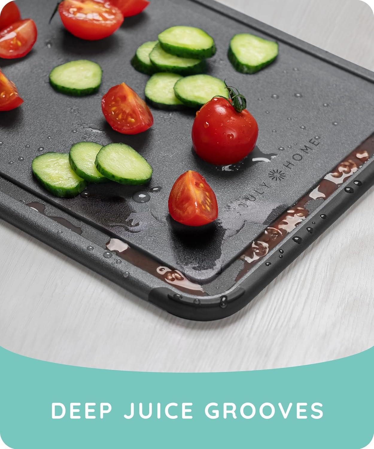 July Home Plastic Cutting Board Set of 3, Dishwasher Safe with Juice Grooves and Non-Slip