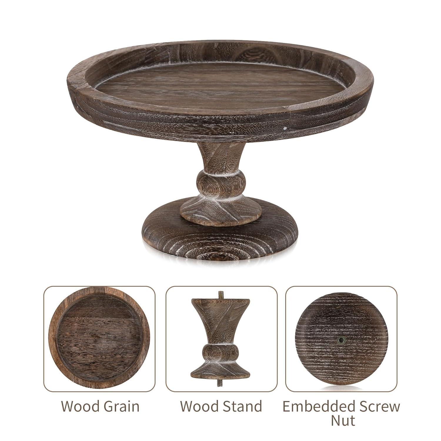 Hanobe Round Wood Display Riser: Rustic Wooden Risers Decorative Pedestal Plate Stand Small Cake Holder Tray for Wedding Birthday Decor