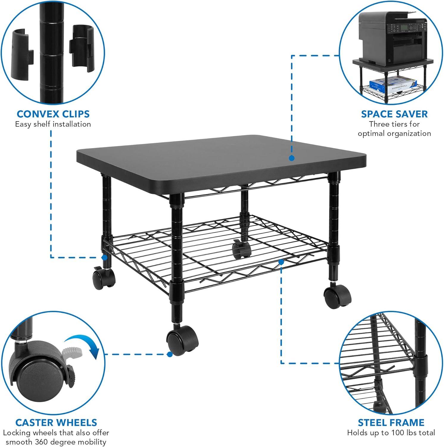 Mount-It! Under Desk Printer Stand with Wheels & Storage Shelf for Office and Home Use, 2 Tiers