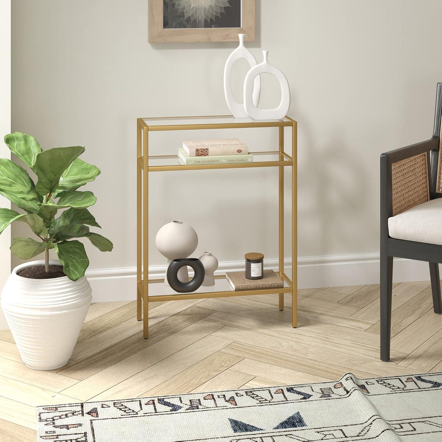 Siviline Compact Brass and Glass Console Table with Storage