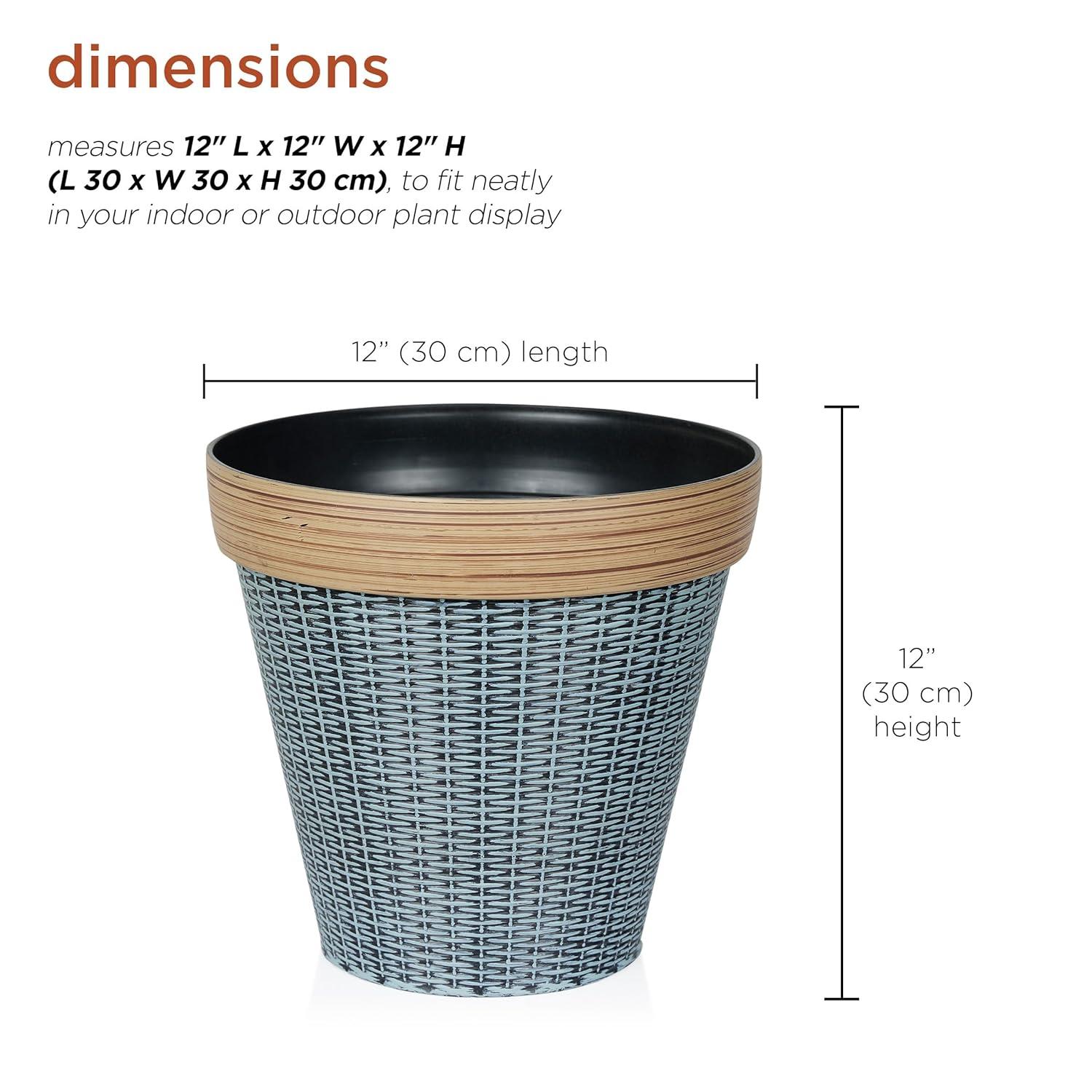 Alpine Corporation Large Woven Style Indoor Outdoor Planter with Drainage Hole Gray/Tan 12"x12"x12"