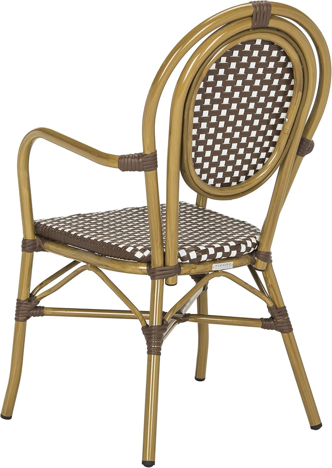 Côte d'Azur Inspired Brown & White Wicker Bistro Arm Chair