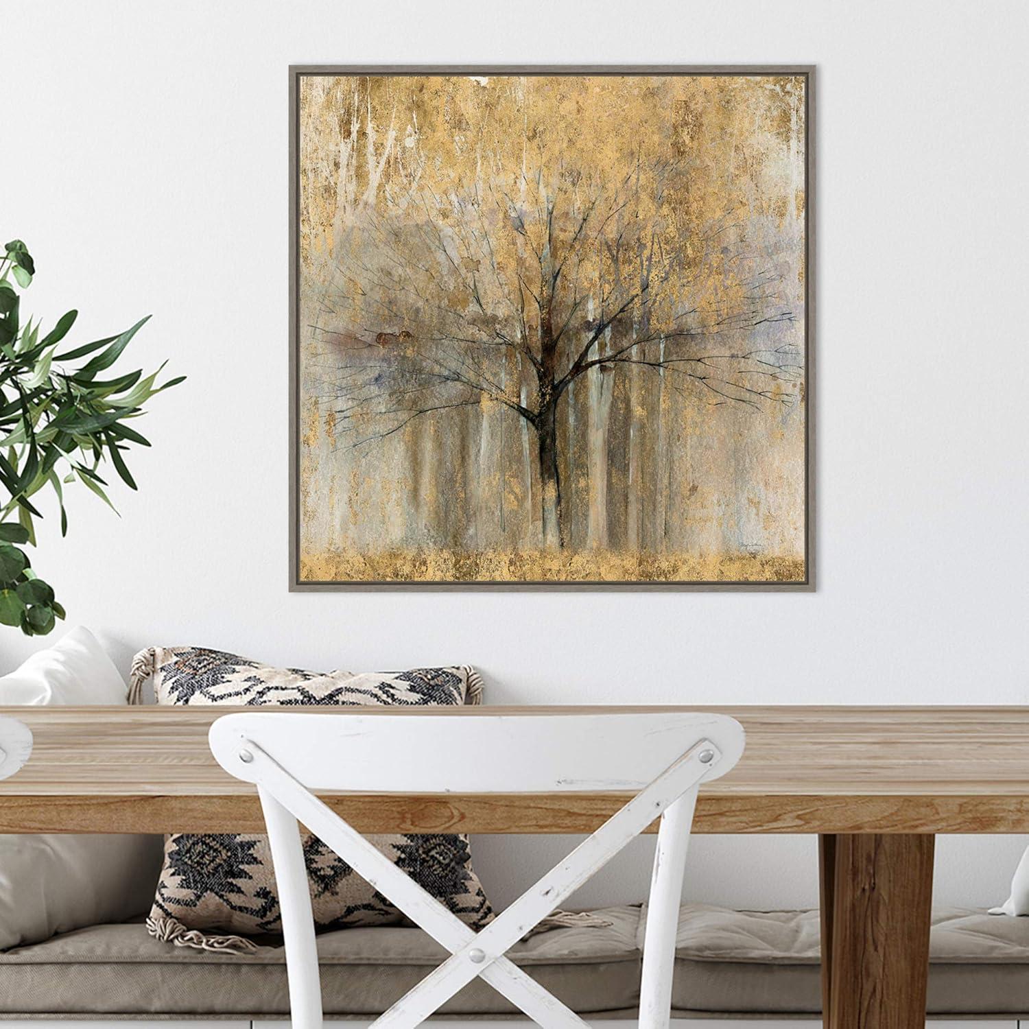 Gold Abstract Autumn Tree Framed Canvas Wall Art