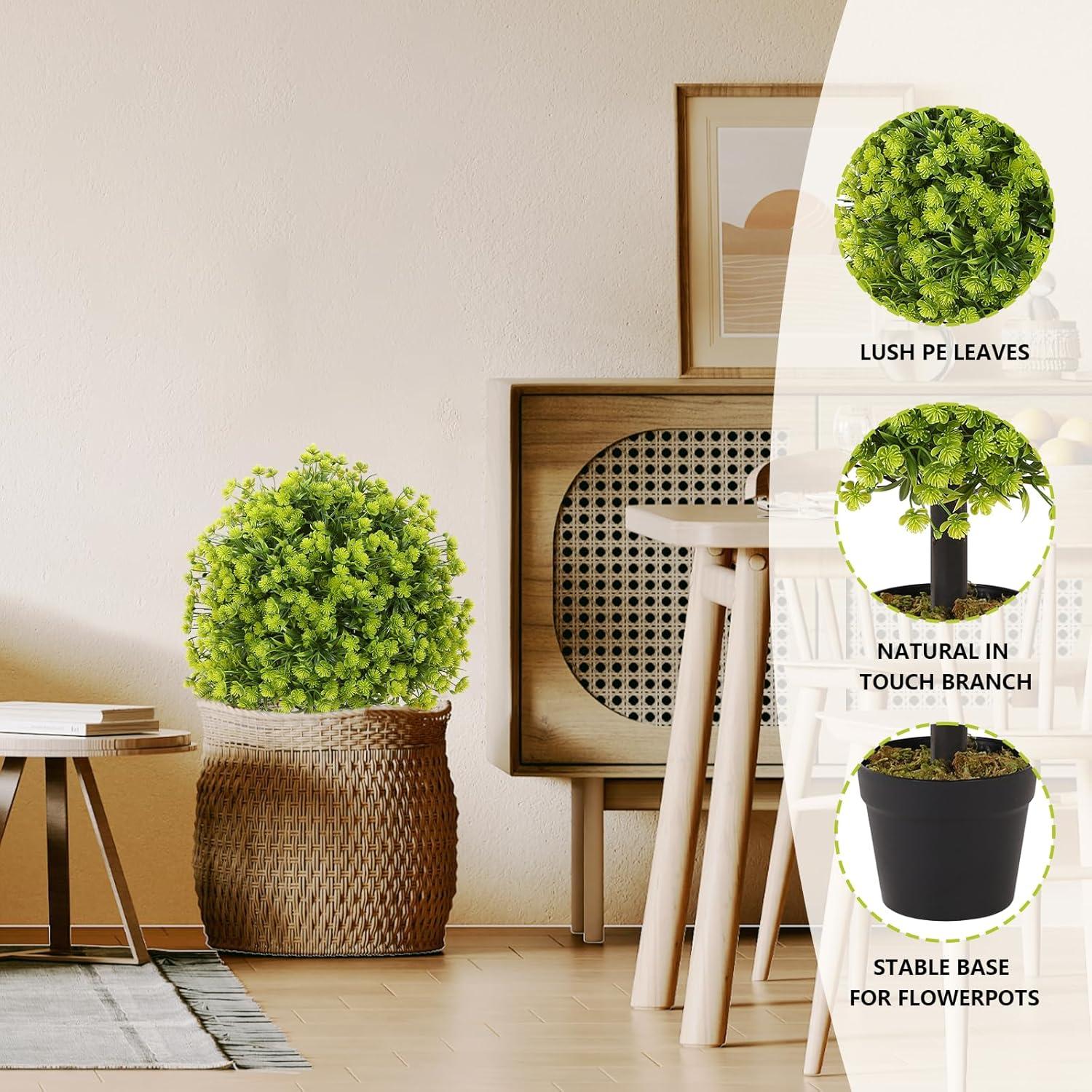 4ft Artificial Cedar Topiary Trees 2 Pack, Beautiful Realistic Artificial Plants for Outdoor, UV Protection Potted Plants Artificial Shrubs for Outdoor, Indoor, Office, Front Porch Decor.