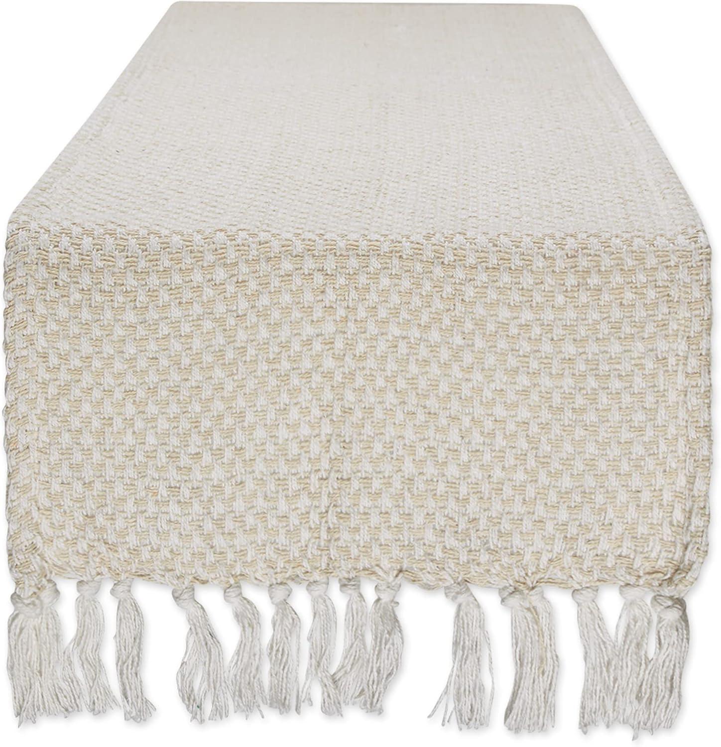 Natural Cotton Woven Table Runner with Fringed Edges, 15x108