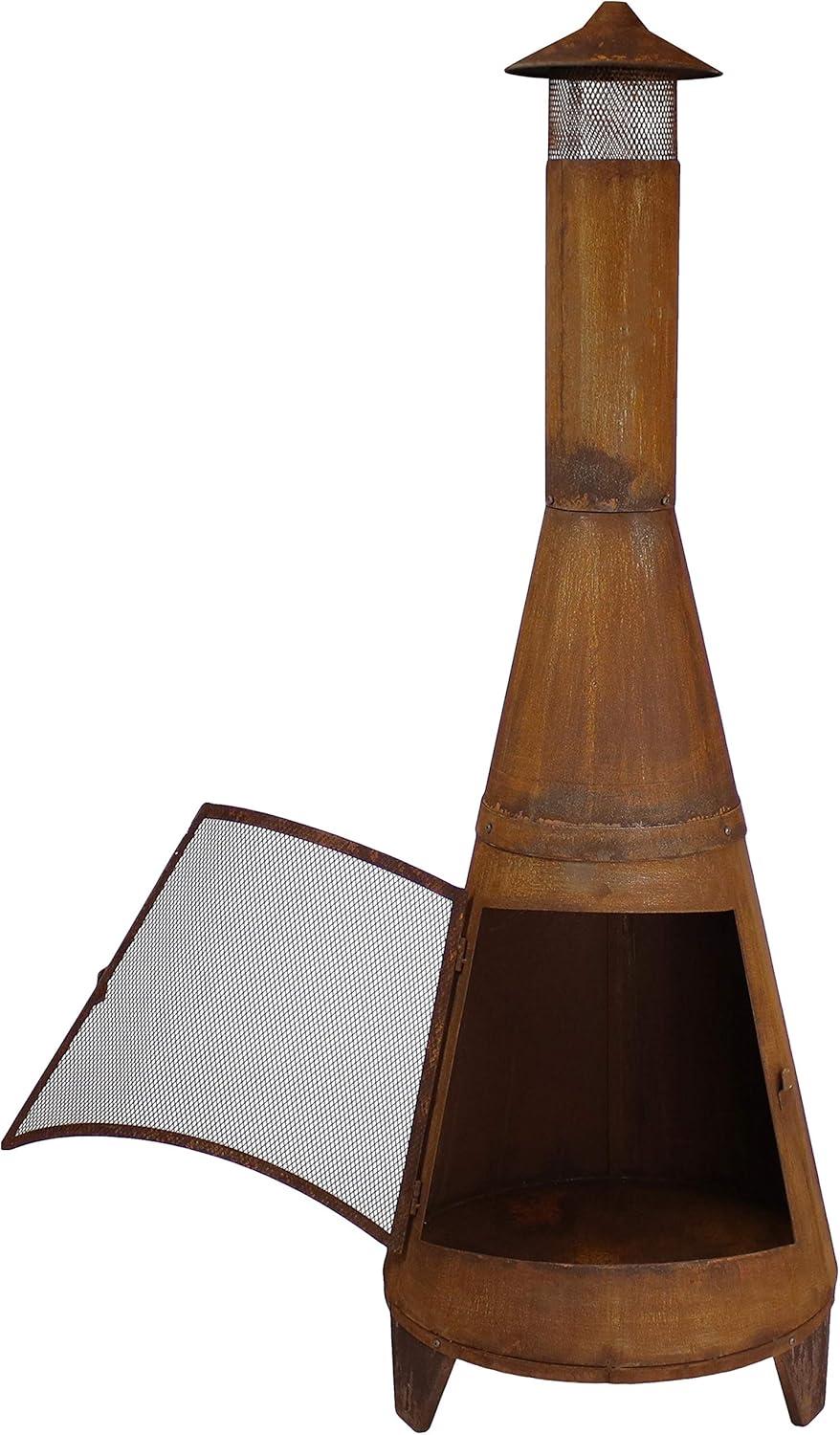 SunnyDaze Decor 70'' H x 23.5'' W 70" Rust Patina Finish Steel Wood-Burning Chiminea with Spark Screen
