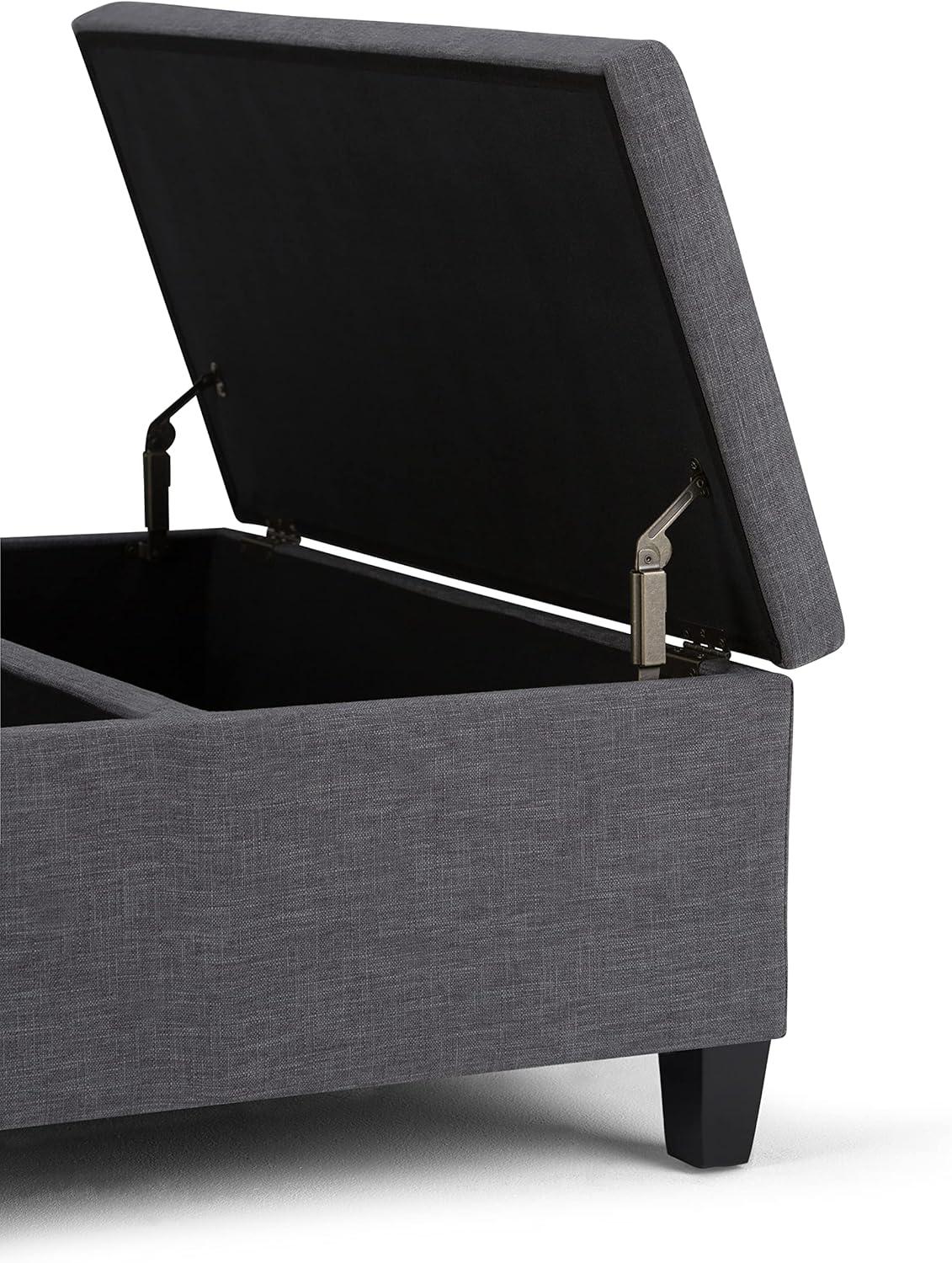 Simpli Home Ellis 36"W Upholstered Square Coffee Table Storage Ottoman with Split Lift Top