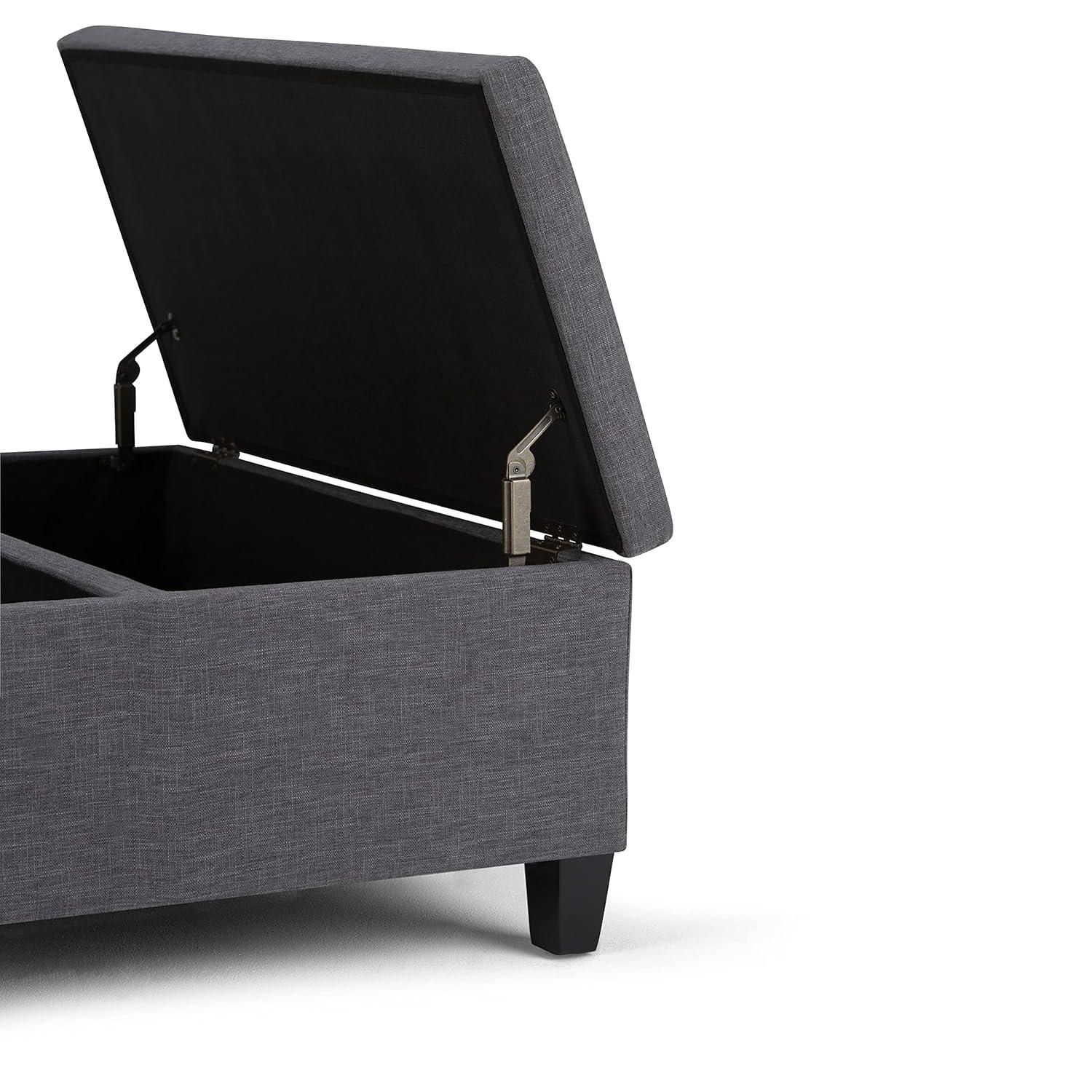 Simpli Home Ellis 36"W Upholstered Square Coffee Table Storage Ottoman with Split Lift Top