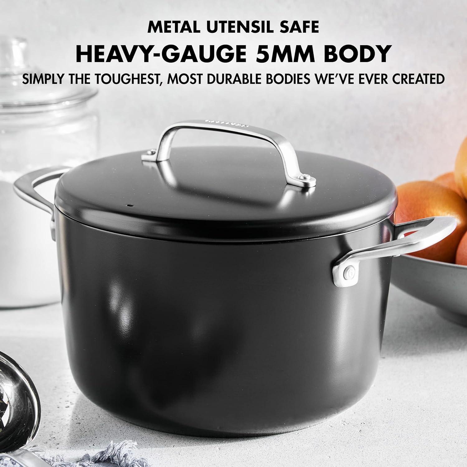 8QT Black Ceramic Nonstick Stock Pot with Stainless Steel Lid