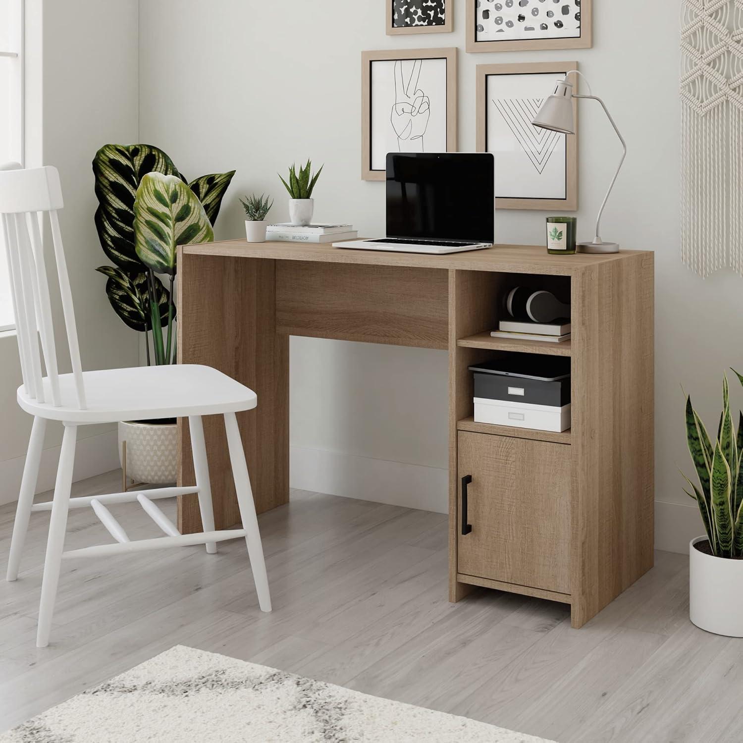 Summer Oak Finish Compact Wood Desk with Storage