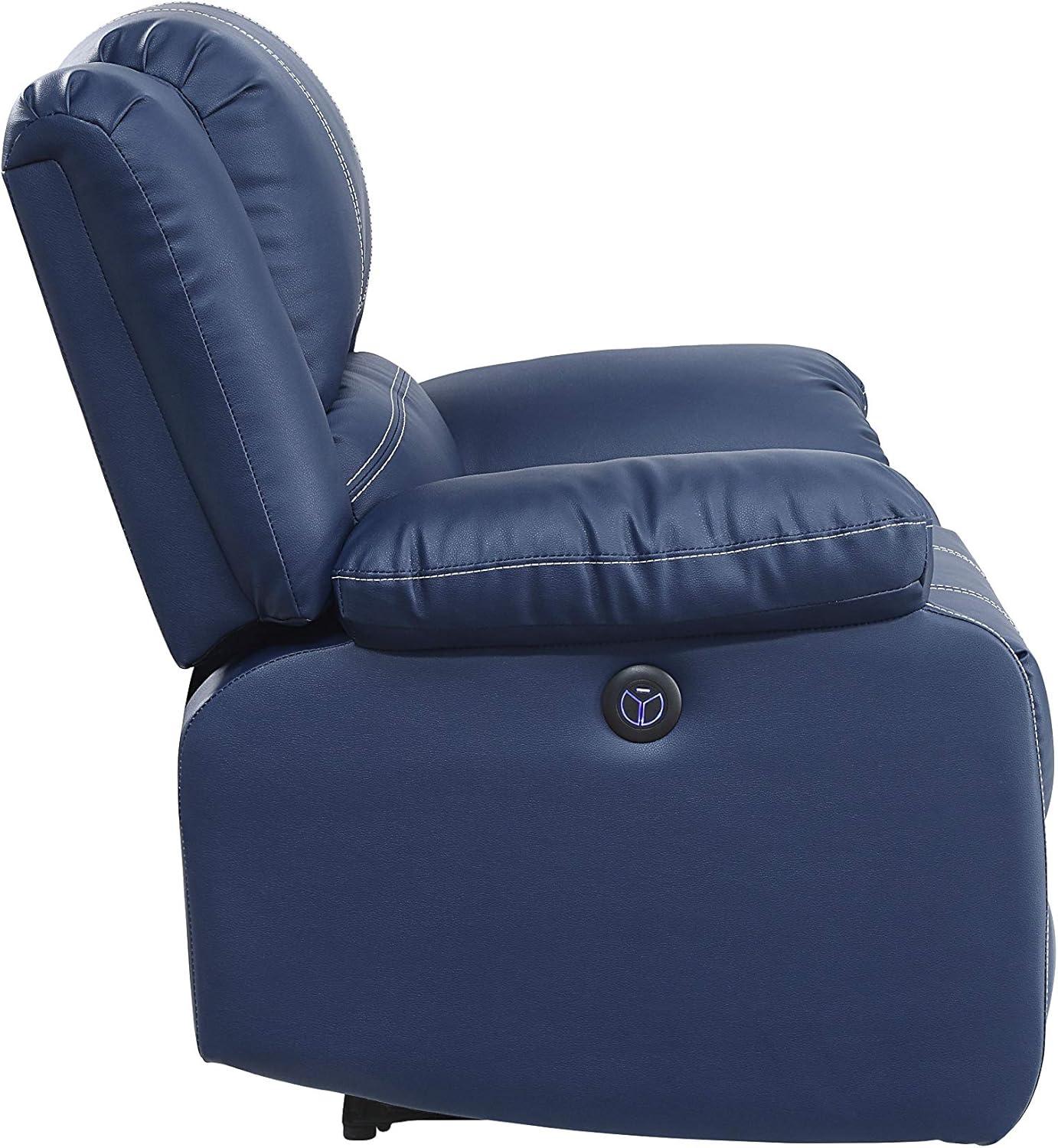 Blue Faux Leather Reclining Sofa with Pillow-Top Arms