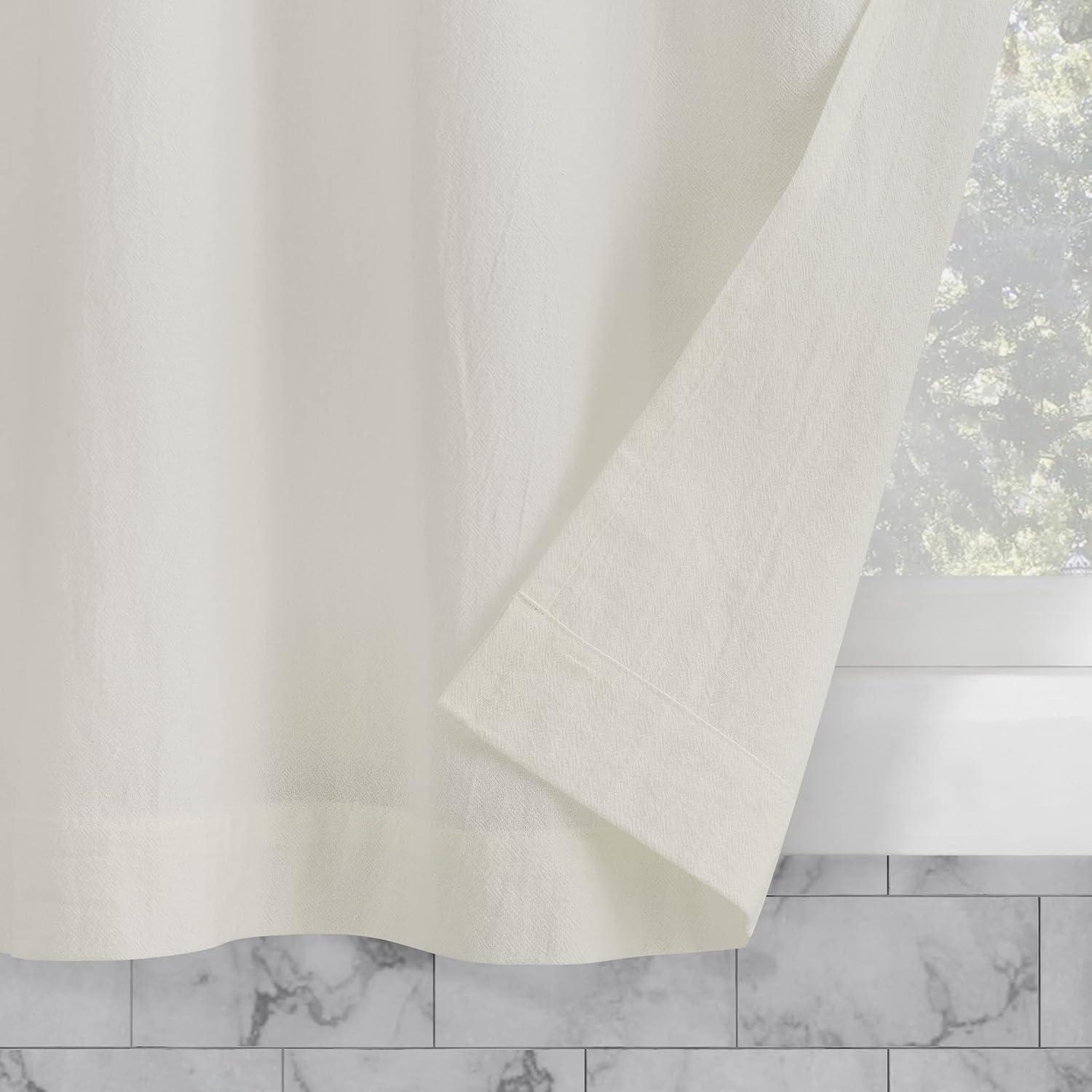 2pc 52"x36" Archaeo Washed Cotton Twist Tab Cafe Curtain Tier Pair Ivory: Kitchen Curtains, 36 Inch, Solid Off-White