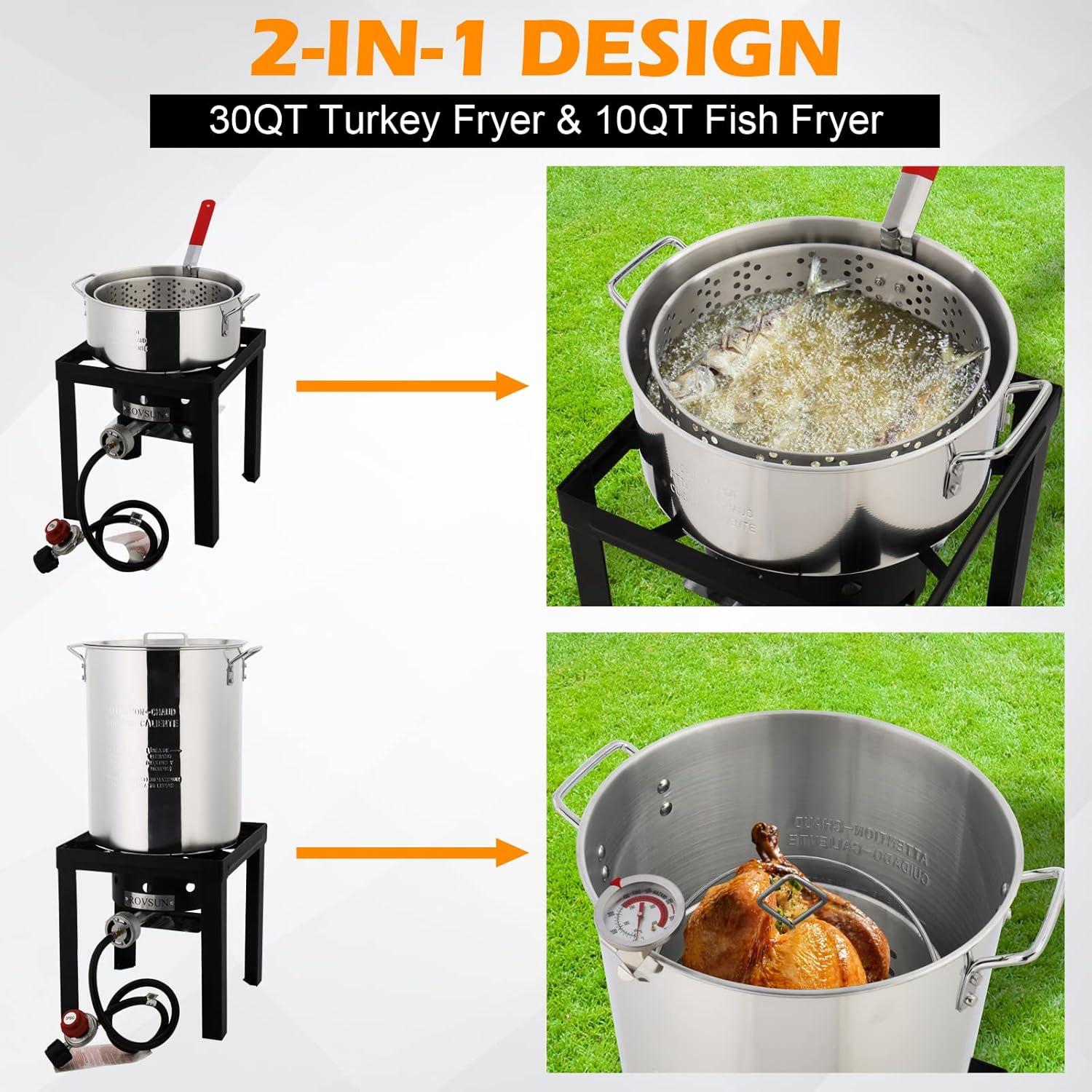 30QT and 10QT Silver Aluminum Outdoor Fryer Kit with Stand