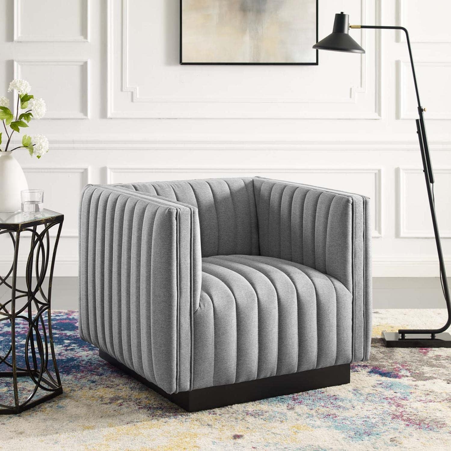 Elegant Light Gray Velvet Wood Base Accent Chair