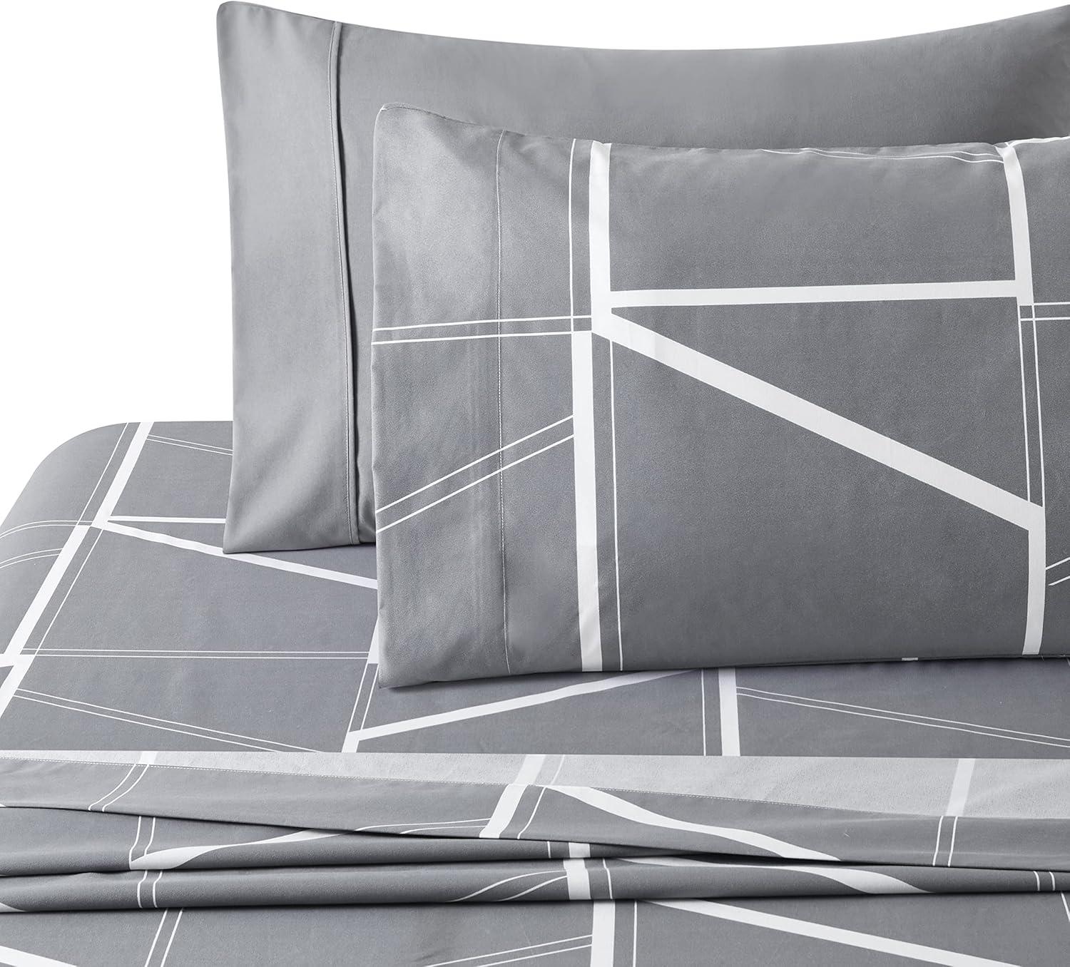 King Grey and White Geometric Bamboo Rayon Bedding Set