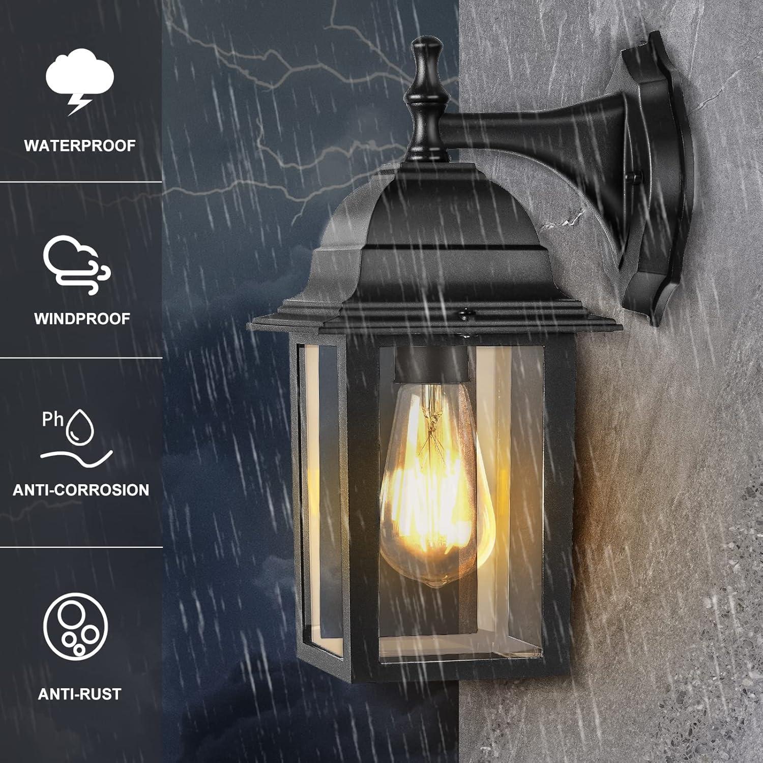 Outdoor Lights Fixtures Wall Sconce 2 Pack Black Porch Lights Outdoor Wall Lantern Decor Aluminum Anti-Rust Exterior Waterproof Outdoor Lights for House Patio Garage Front Door Entryway