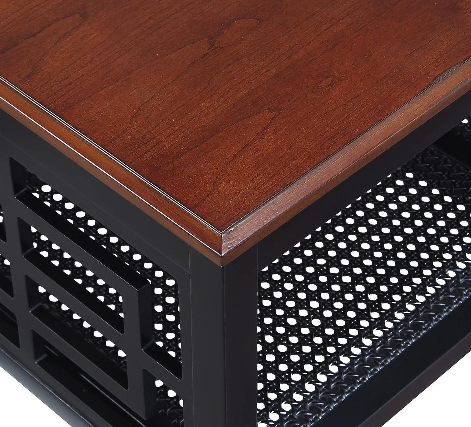 Mid-Century Fretwork Coffee Table with Cane Shelf, Cherry & Black