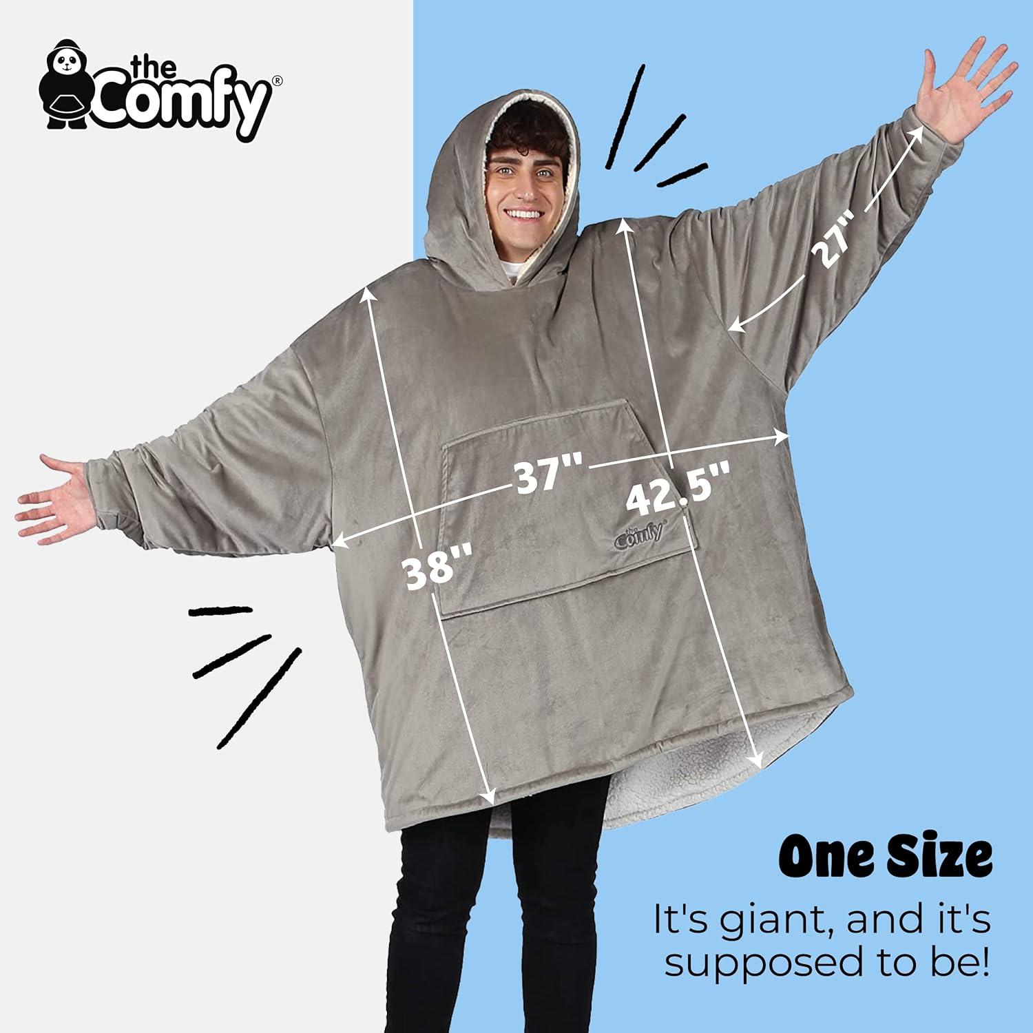 THE COMFY Original Oversized Microfiber & Sherpa Wearable Blanket, Seen On Shark Tank, One Size Fits All, Unisex, Gray