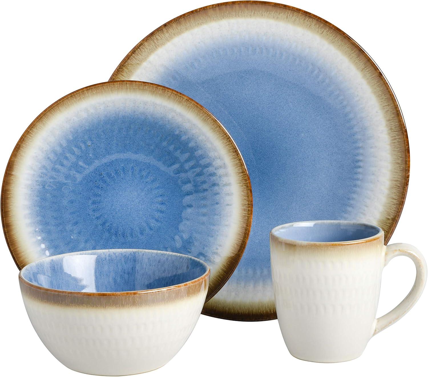 Gibson Elite Moonstruck Round Reactive Glaze Stoneware Dinnerware Set, Service For 4 (16Pcs), Blue Moon