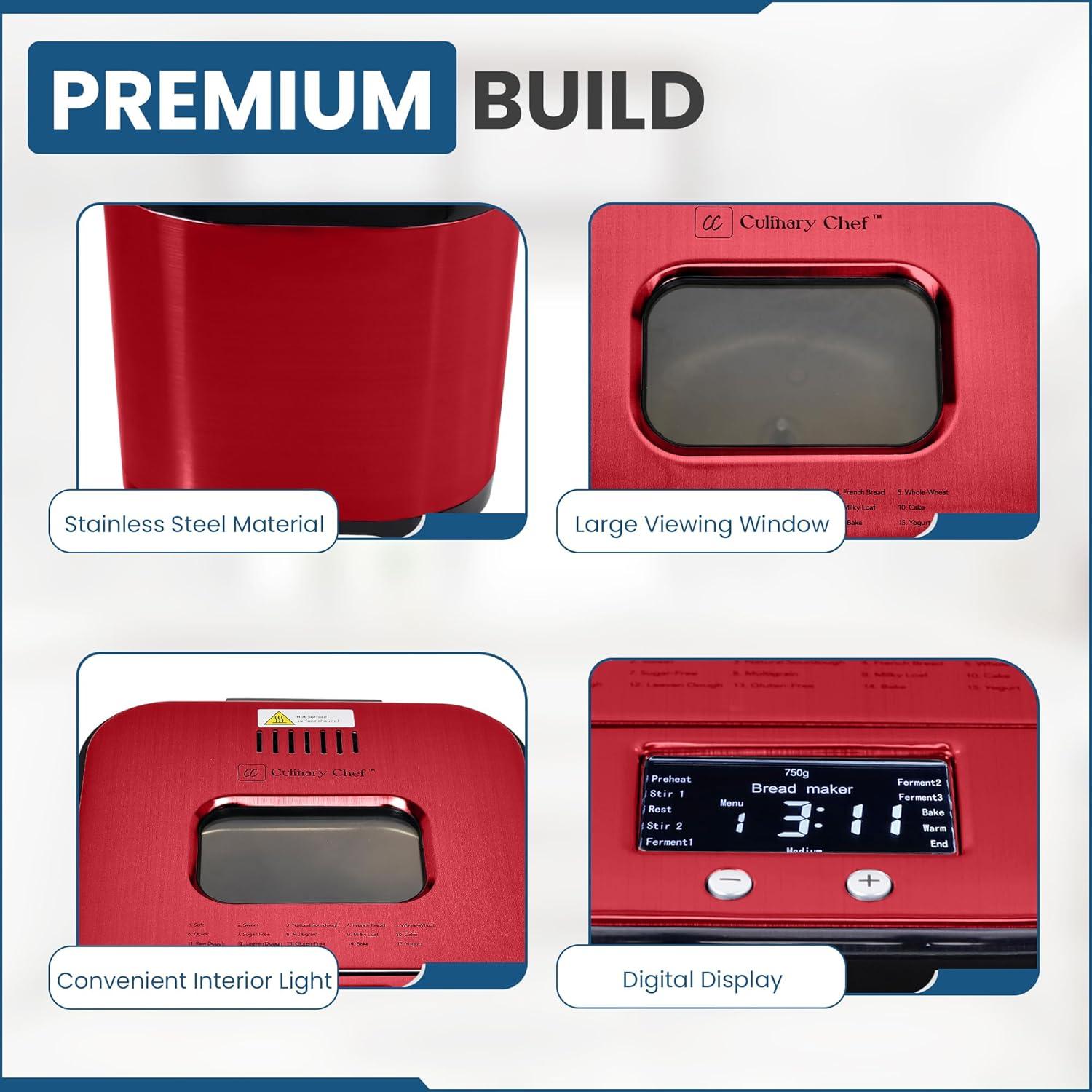 CULINARY CHEF Automatic Bread Maker, Red