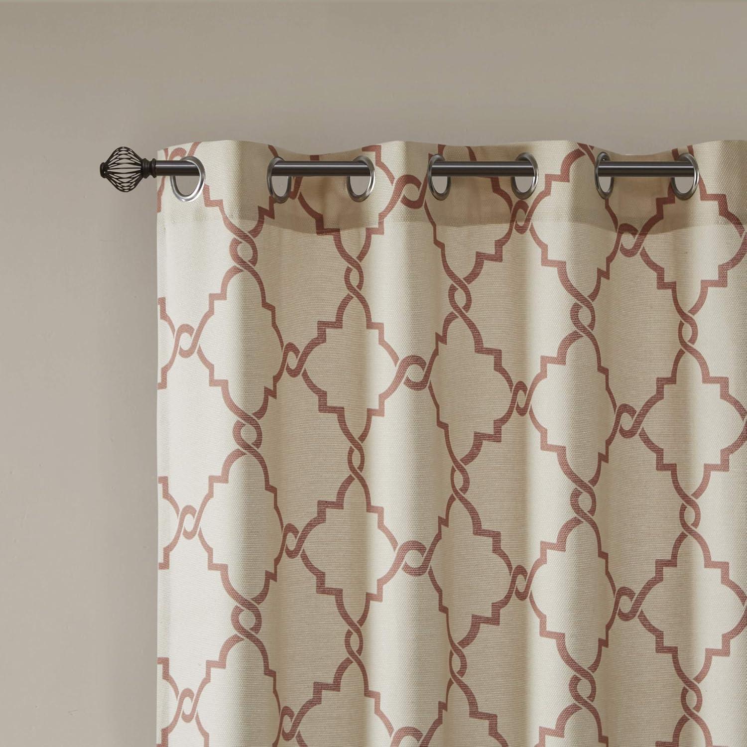 Beige and Spice Fretwork Cotton Blend Grommet Curtain Panel