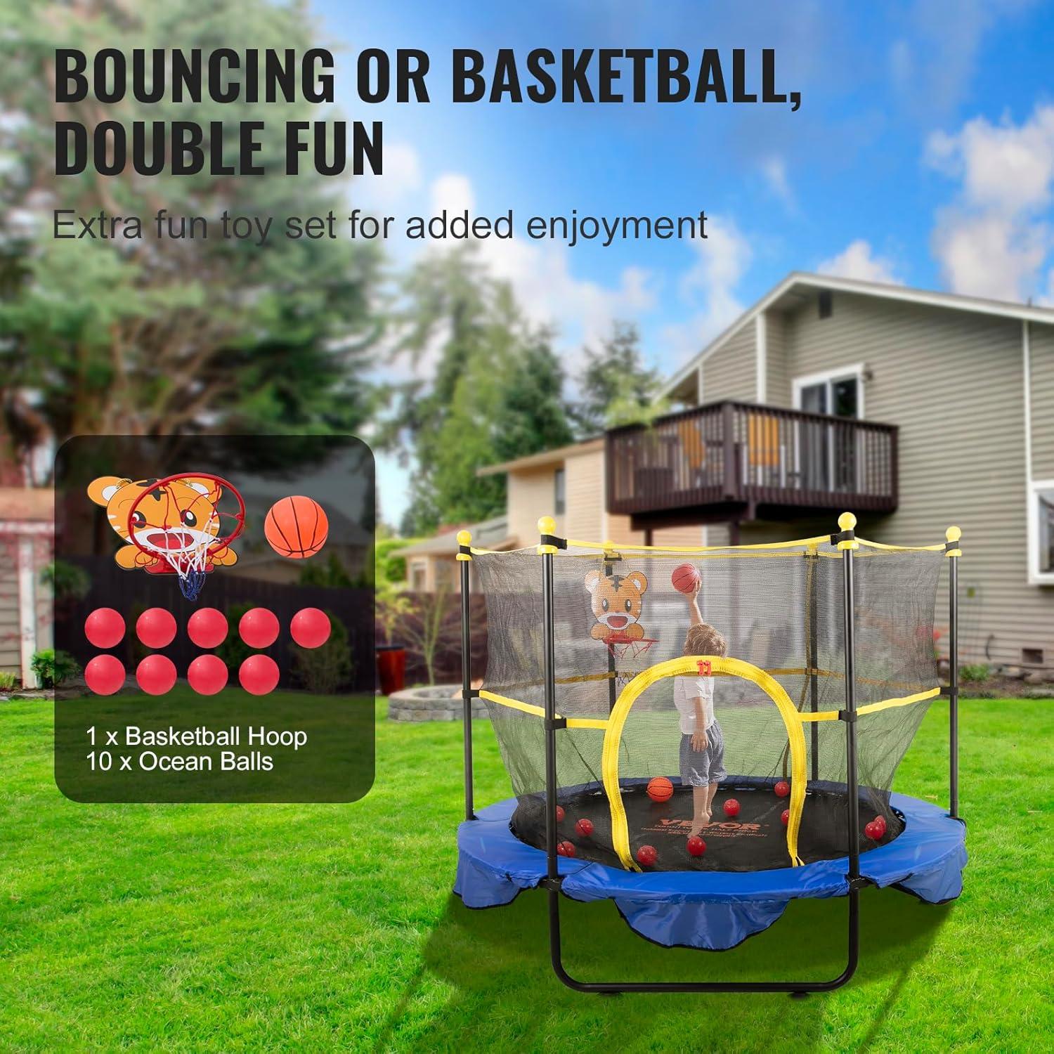 VEVOR 60" Trampoline for Kids Mini Toddler Trampoline with Net Indoor Outdoor
